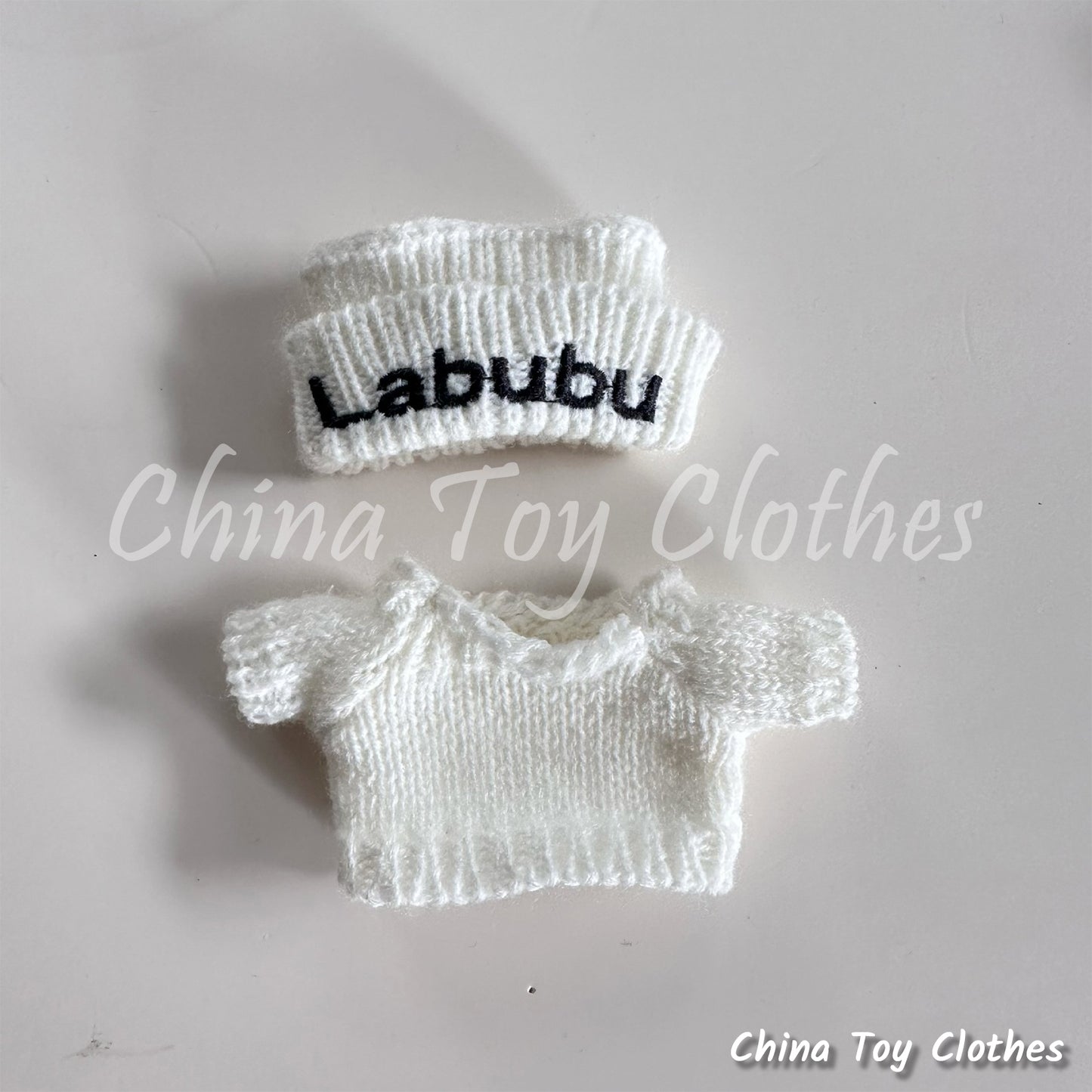 LABUBU 17cm The Monsters Plush Doll Clothes White Labubu Knitting Hat and Sweater NO TOY