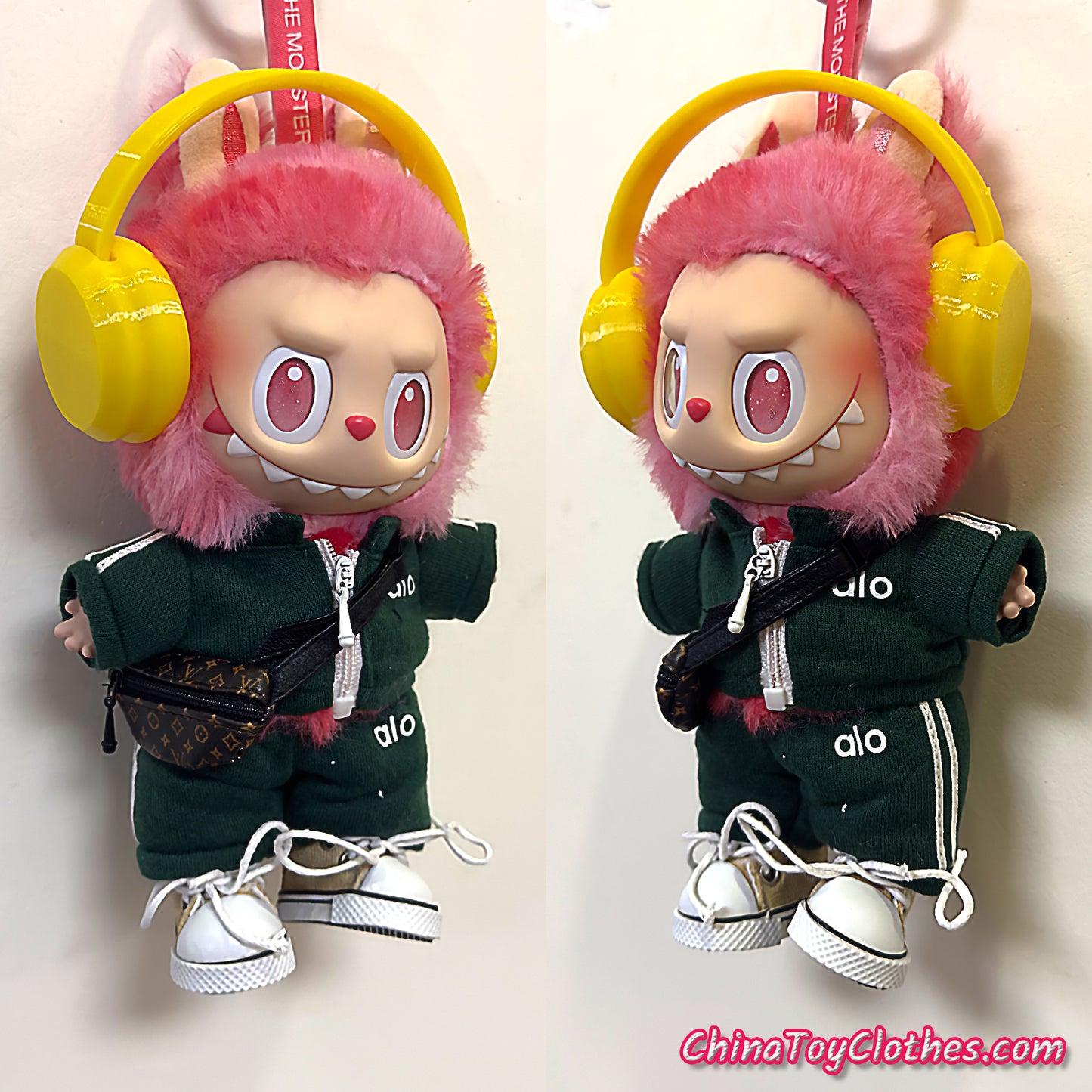 LABUBU 17cm The Monsters Plush Doll Replacing Clothes Green Yoga Leisure Sportswear Outfit NO TOY