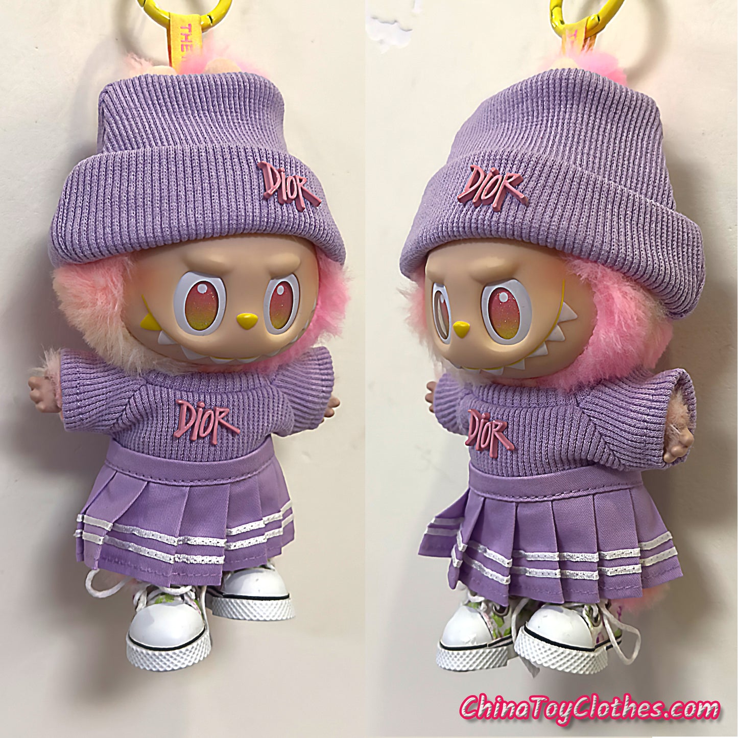 LABUBU 17cm The Monsters Plush Doll Handmade Cute Purple DD Sweater Glasses NO TOY