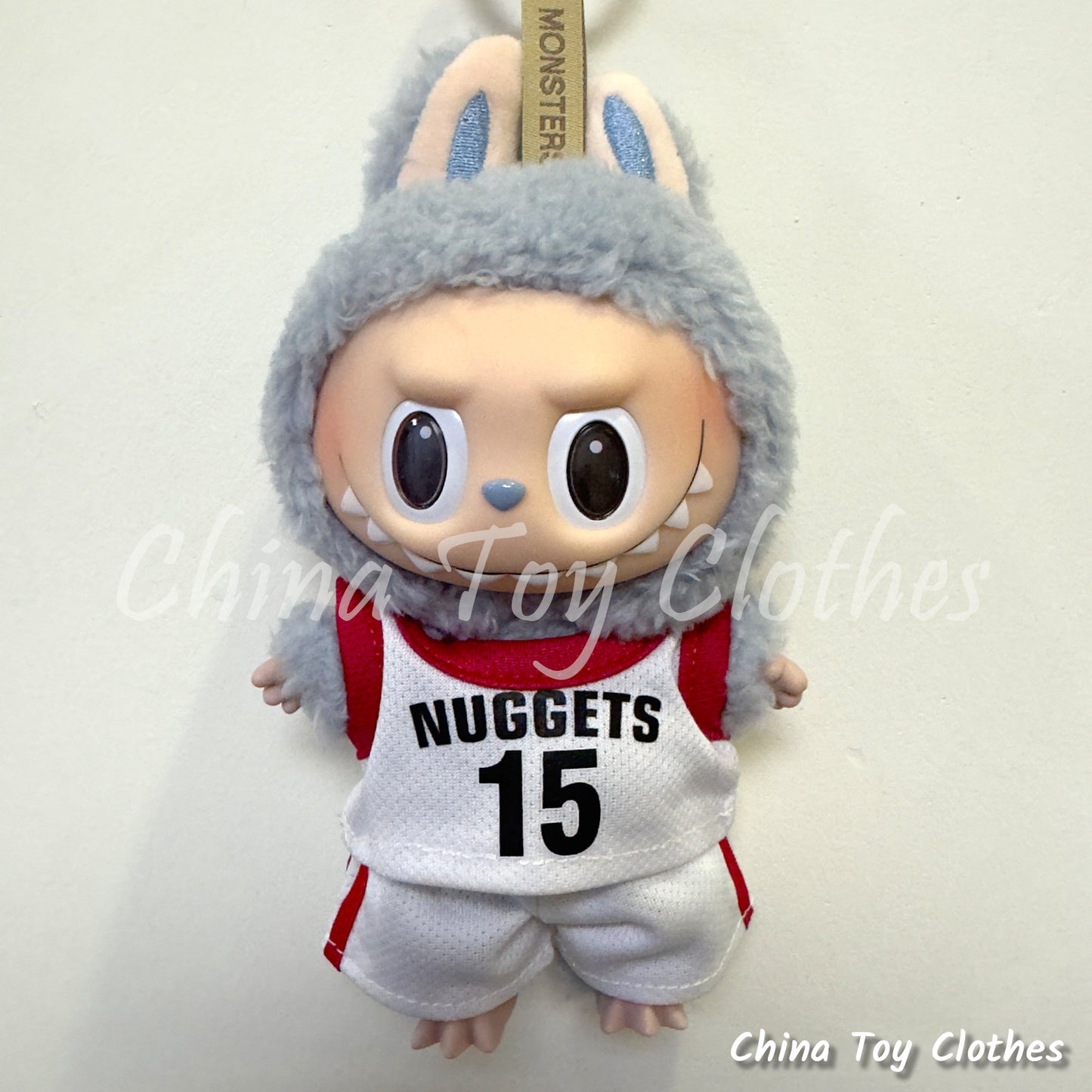 LABUBU 17cm The Monsters Plush Doll Clothes Nuggets No. 15 Basketball Sportswear Jersey NO TOY