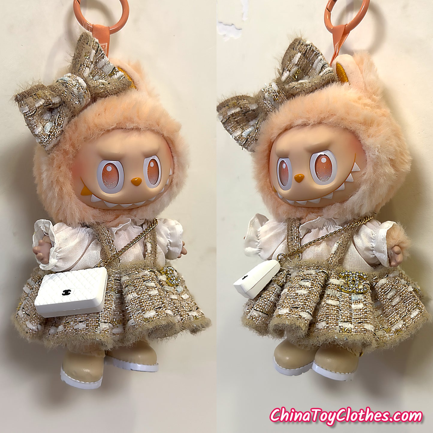 LABUBU 17 公分怪獸毛絨娃娃衣服富婆女孩 GG 套裝無玩具