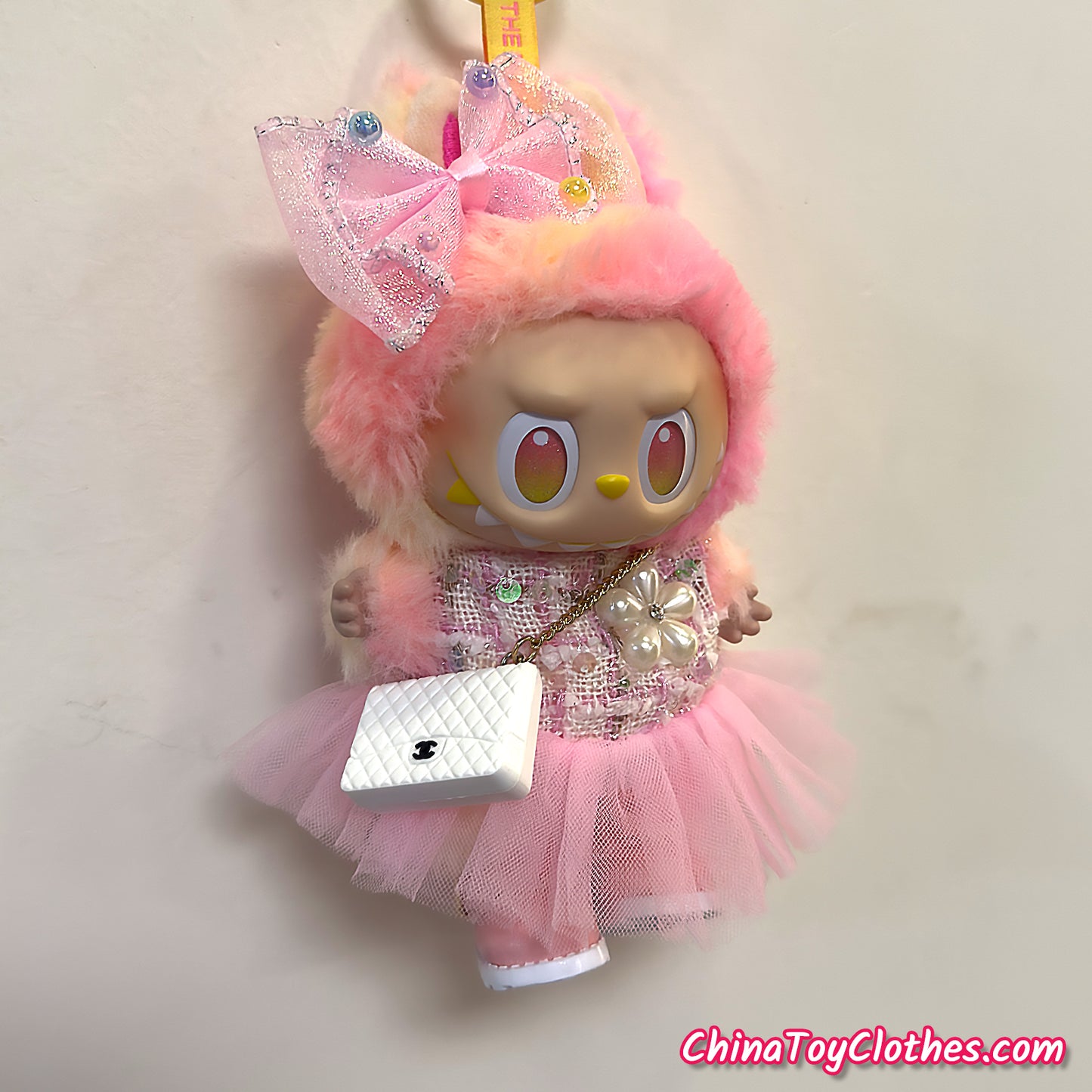 LABUBU 17cm The Monsters Plush Doll Handmade Clothes Pink Adorable Princess Dress NO TOY