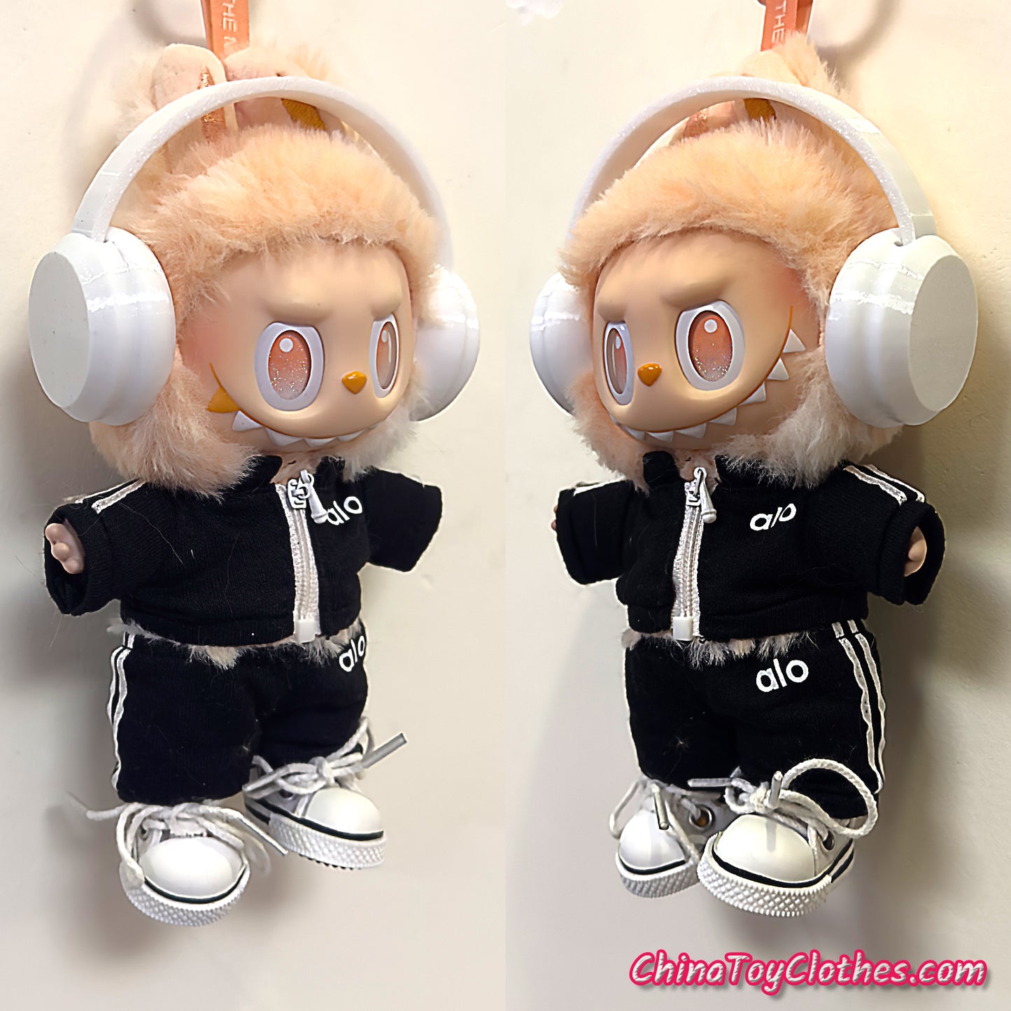 LABUBU 17cm The Monsters Plush Doll Replacing Clothes Black Yoga Leisure Sportswear Outfit NO TOY