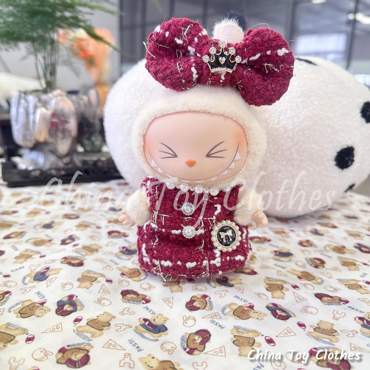 LABUBU 17cm The Monsters Plush Doll Clothes Rich Girl Red Chanel Fashion Style NO TOY