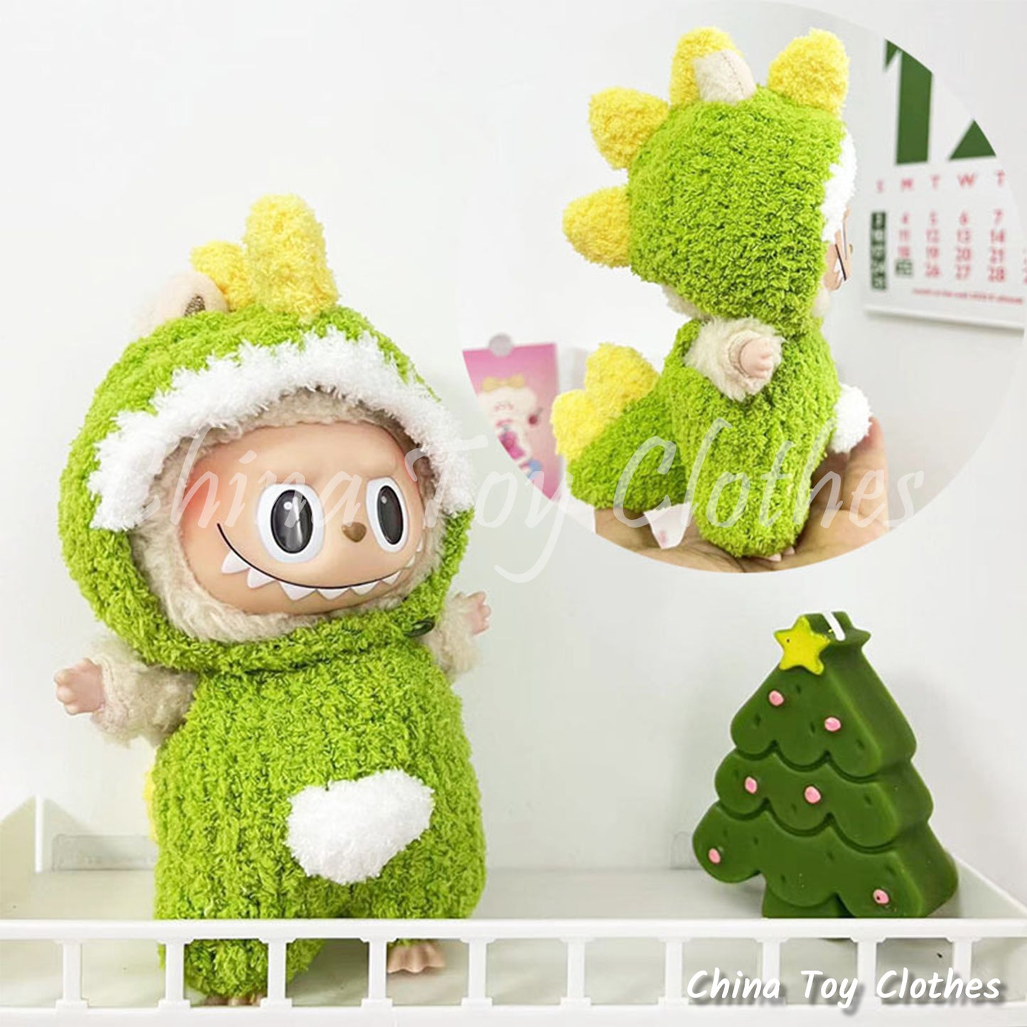 LABUBU 17cm The Monsters Plush Doll Clothes Adorable Green Cloud Cotton Dino Dinosaur Suit NO TOY