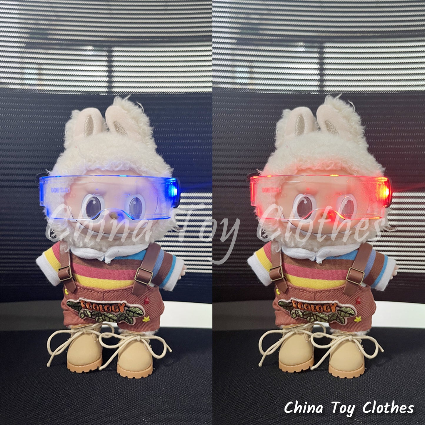 LABUBU 17cm 7" Monsters Plush Doll Glasses Colorful LED Lighting Cyberpunk Style NO TOY