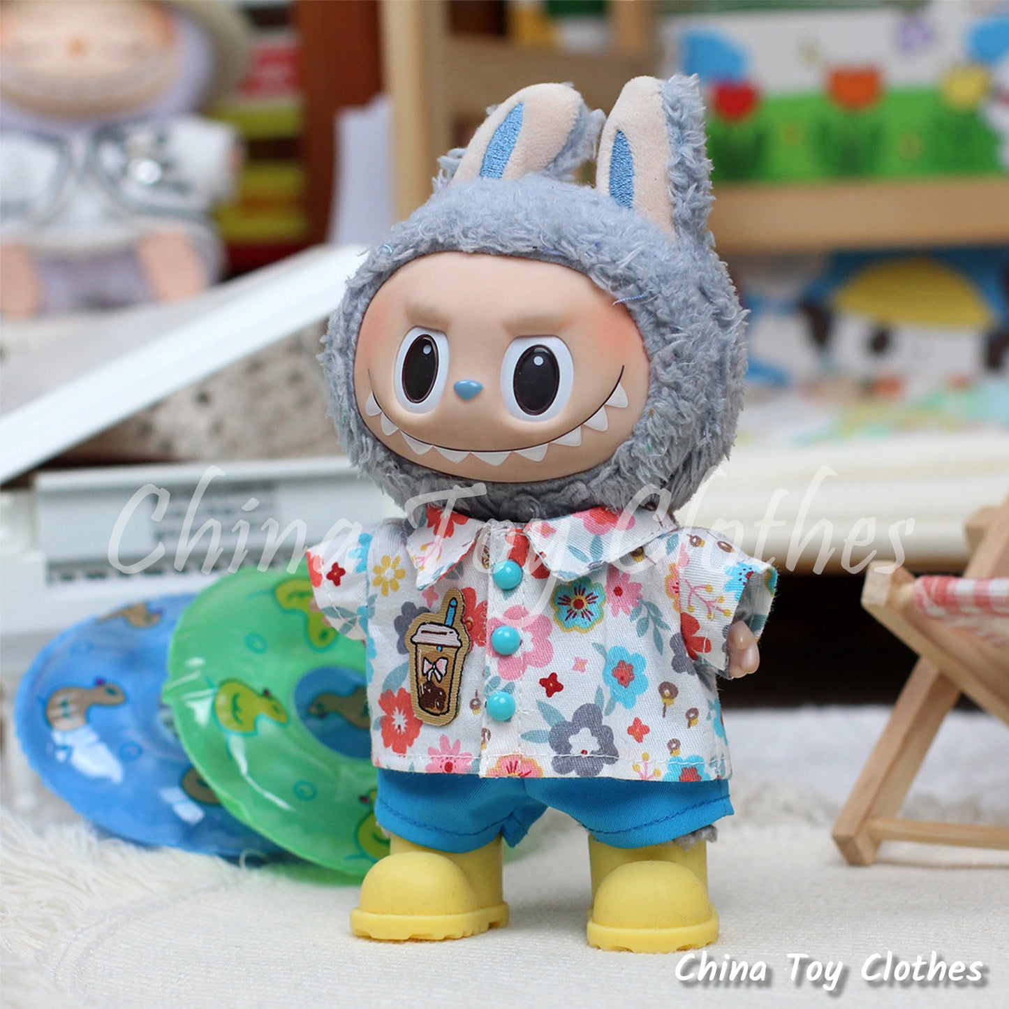 LABUBU 17cm The Monsters Plush Doll Handmade Clothes Lovely Gentelman Leisure Summer Outfit NO TOY