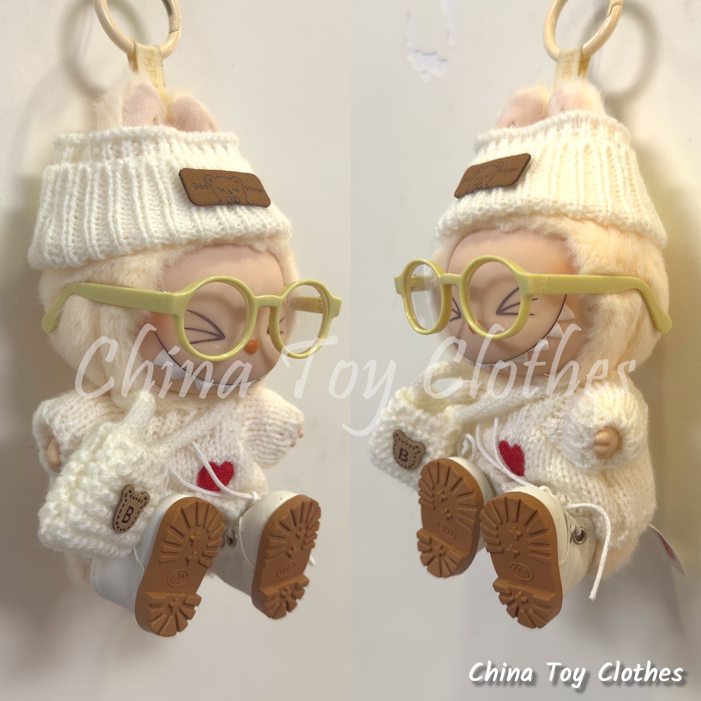 LABUBU 17cm The Monsters Plush Doll Clothes Adorable White Kinitting Sweater with Bag NO TOY