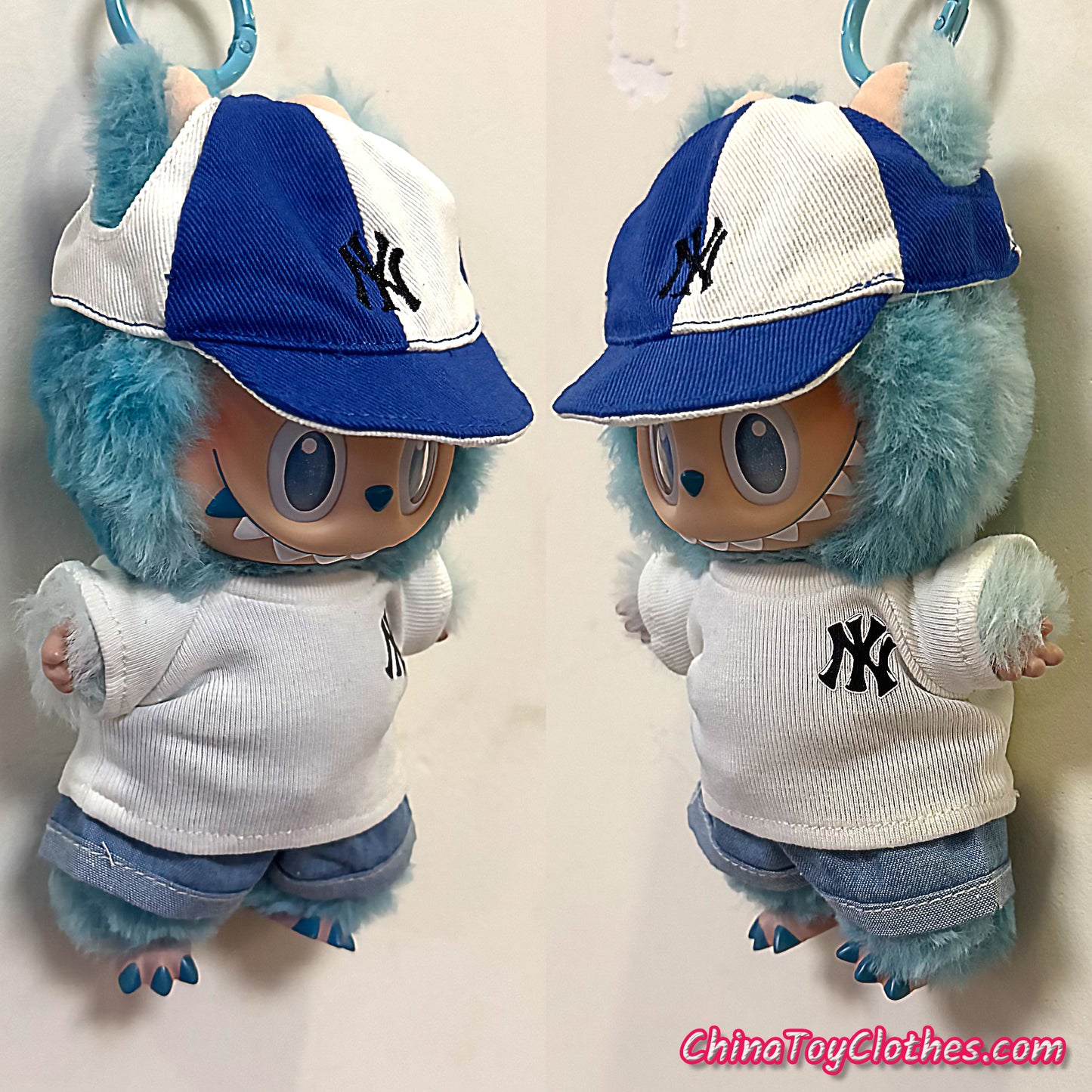 LABUBU 17cm The Monsters Plush Doll Replacing Clothes Baseball T-Shirt and Cap Leisure Sportswear Outfit NO TOY