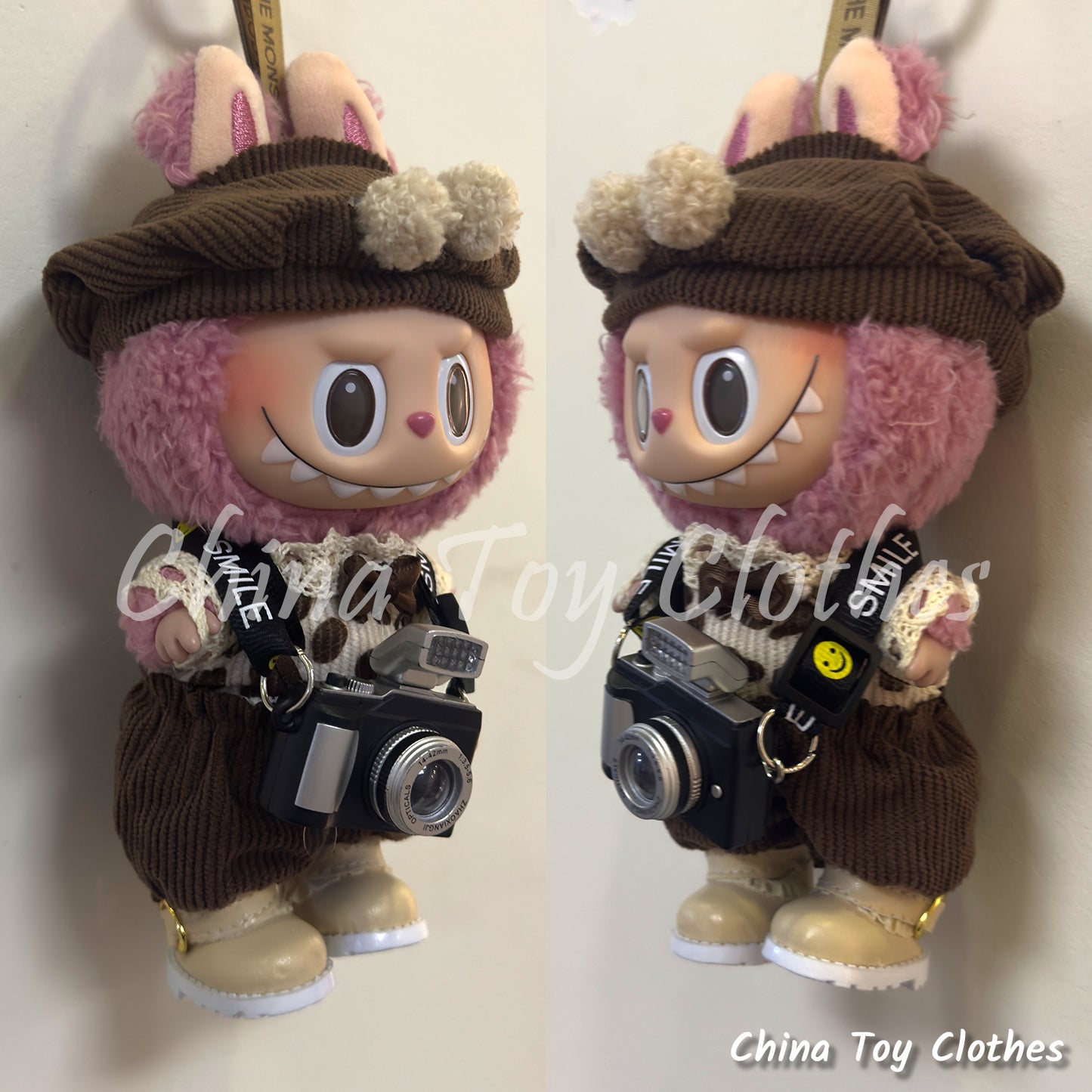 LABUBU 17cm The Monsters Plush Doll Replacing Clothes Cute Europe Style Outfit Hat Shoes Camera NO TOY