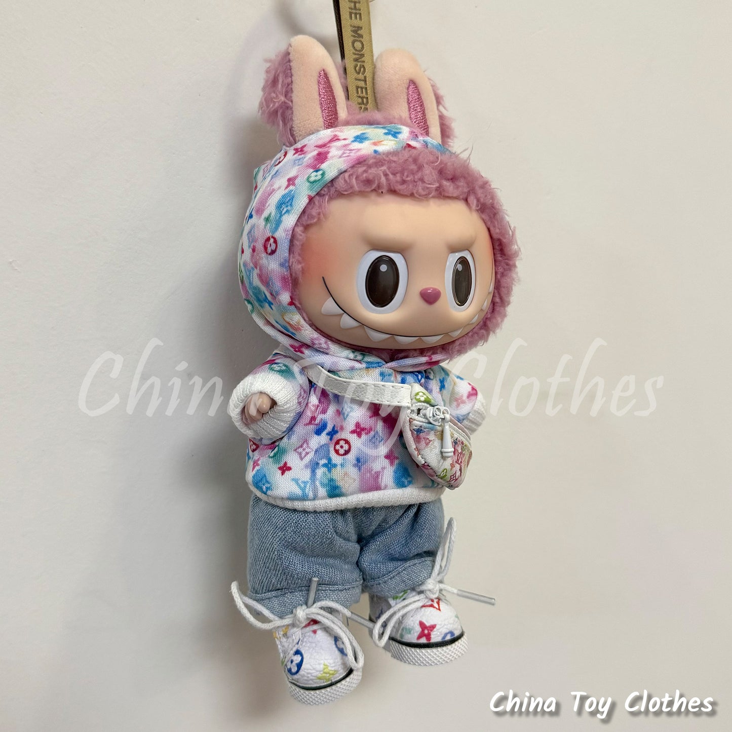 LABUBU 17cm 7inch The Monsters Plush Doll Replacing Clothes VV Tie Dye Fashion Hoodie Outfit NO TOY