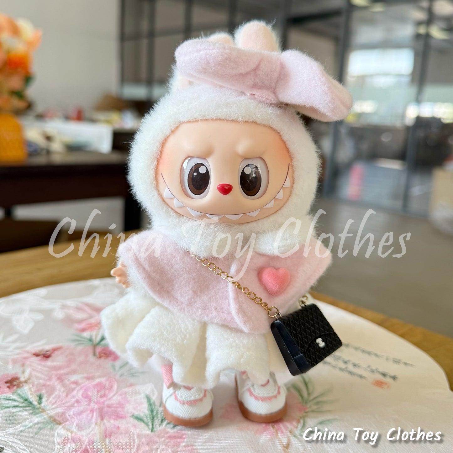 LABUBU 17cm The Monsters Plush Doll Clothes Pink Princess Outfit Plus Bag Shoes NO TOY