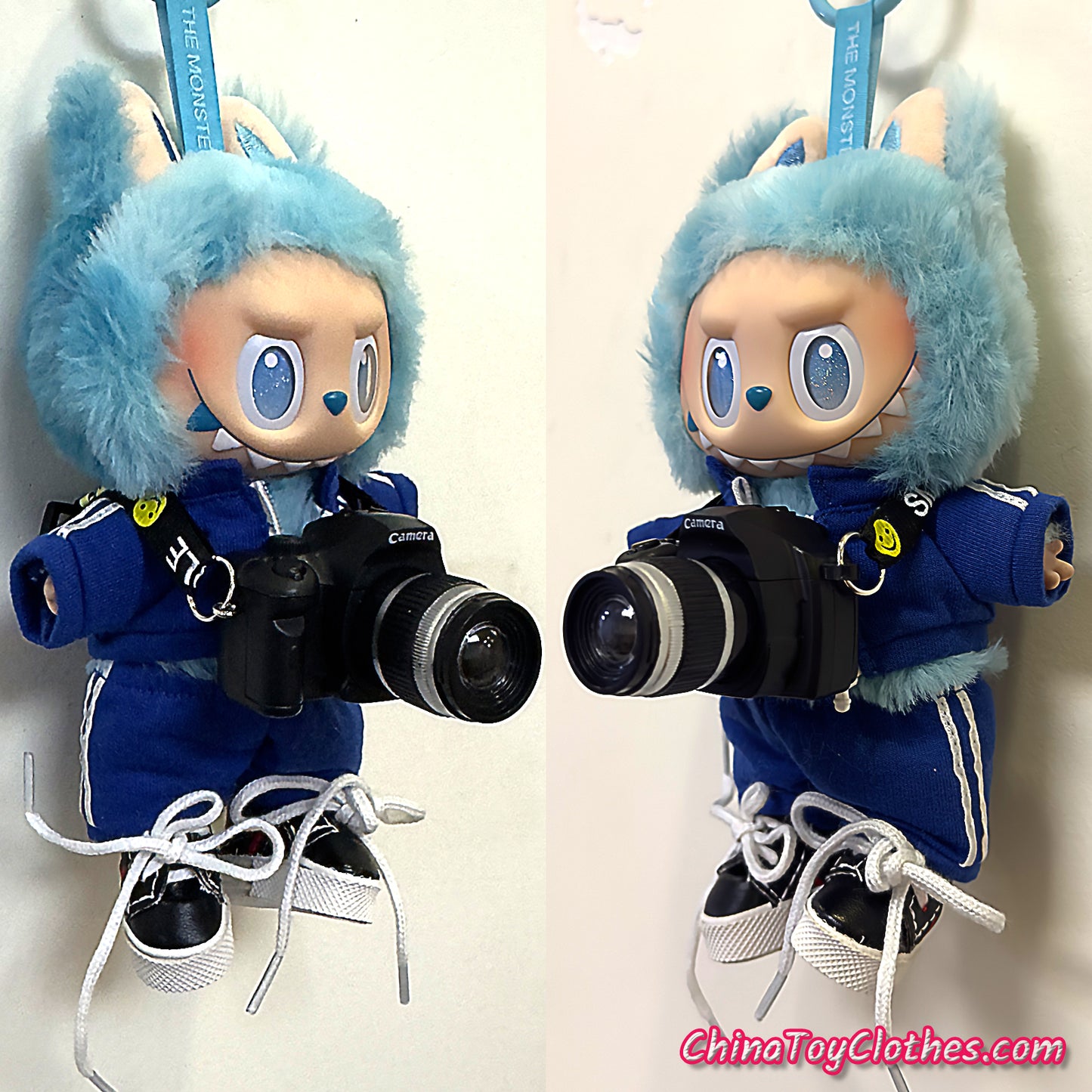 LABUBU 17cm The Monsters Plush Doll Replacing Clothes Blue Yoga Leisure Sportswear Outfit NO TOY