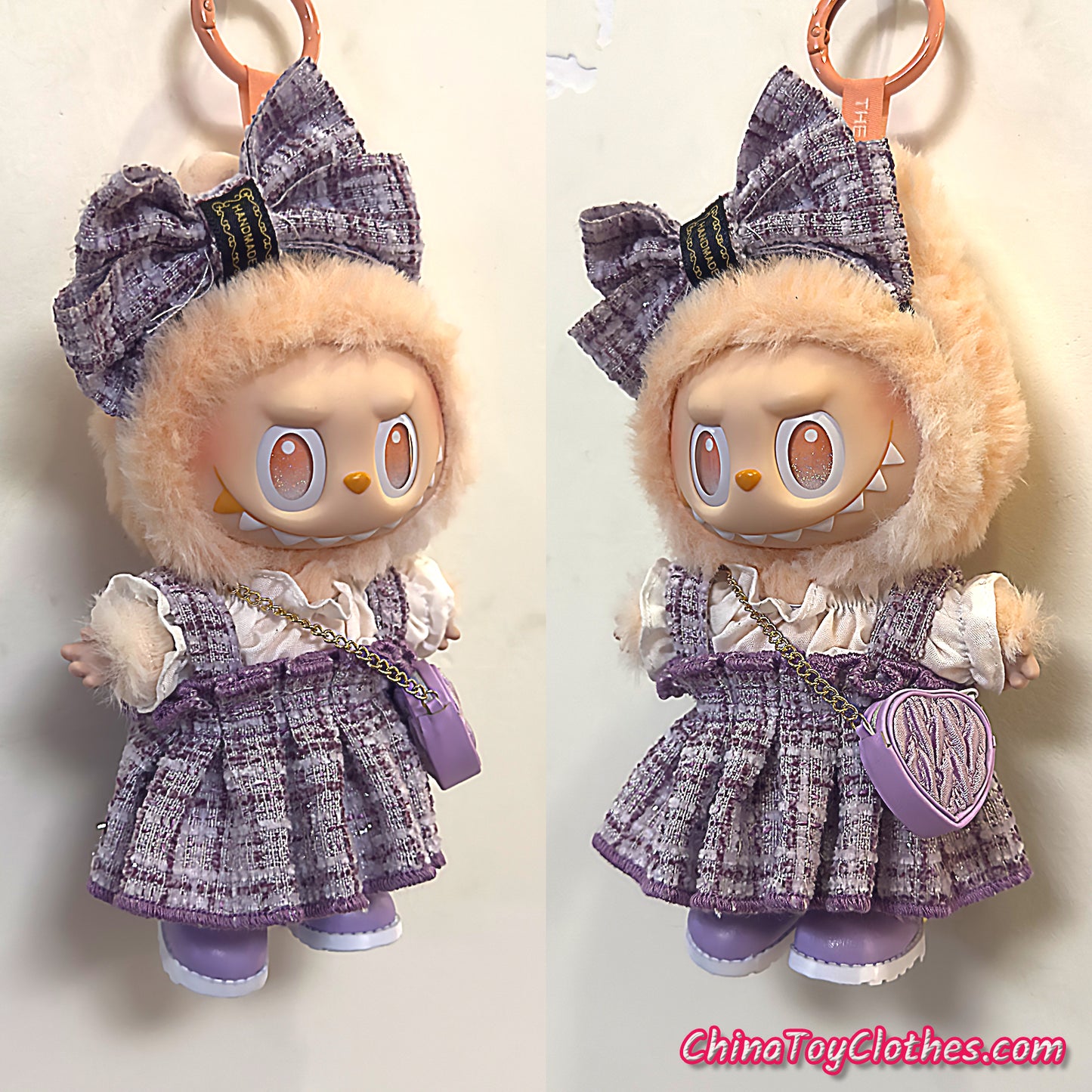 LABUBU 17cm The Monsters Plush Doll Handmade Clothes Purple Elegant Princess Fashion Skirt With Bag NO TOY