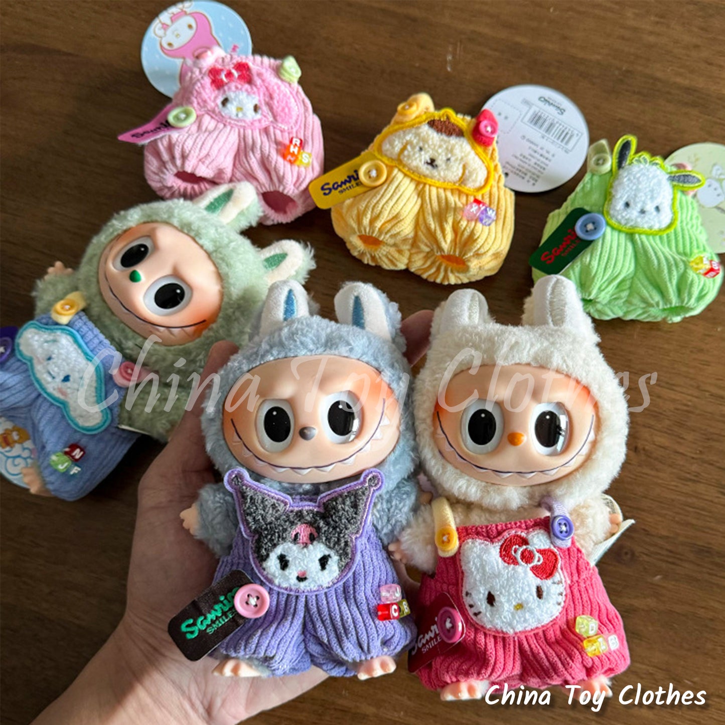 LABUBU 17cm 7inch The Monsters Plush Doll Clothes Adorable Cartoon Outfit NO TOY
