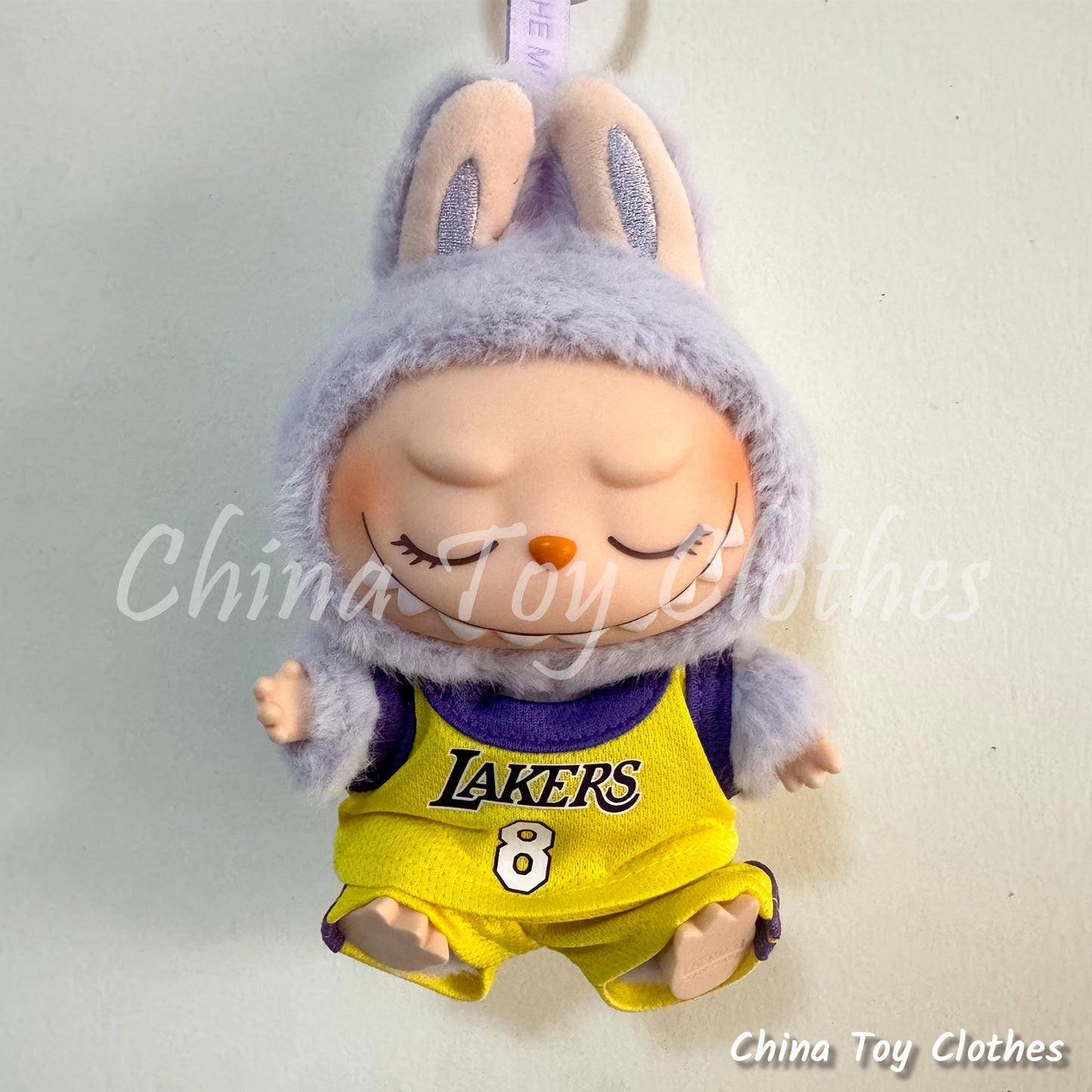 LABUBU 17cm The Monsters Plush Doll Clothes Lakers No. 8 Basketball Sportswear Jersey NO TOY