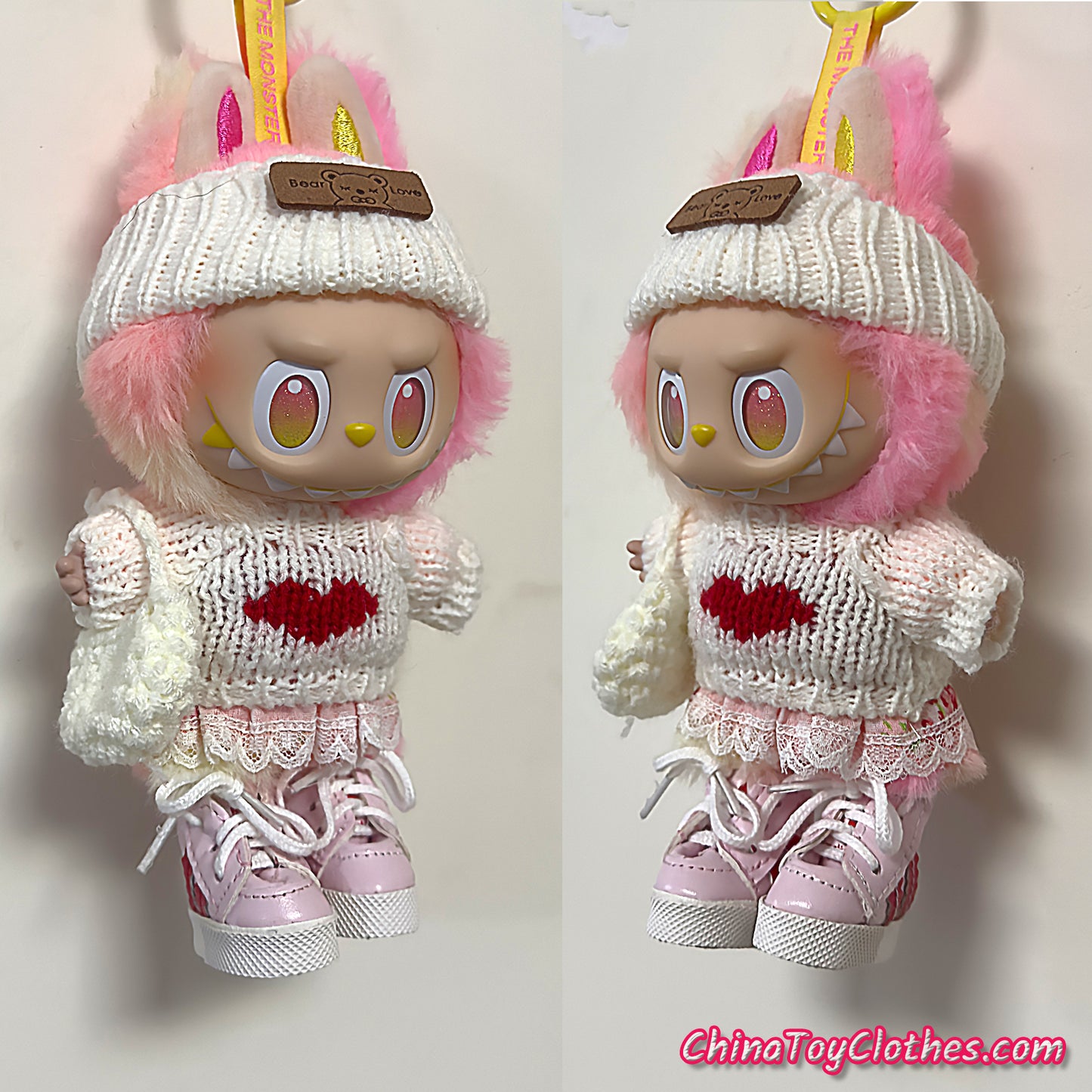 LABUBU 17cm The Monsters Plush Doll Handmade Cute White Sweater Outfit NO TOY