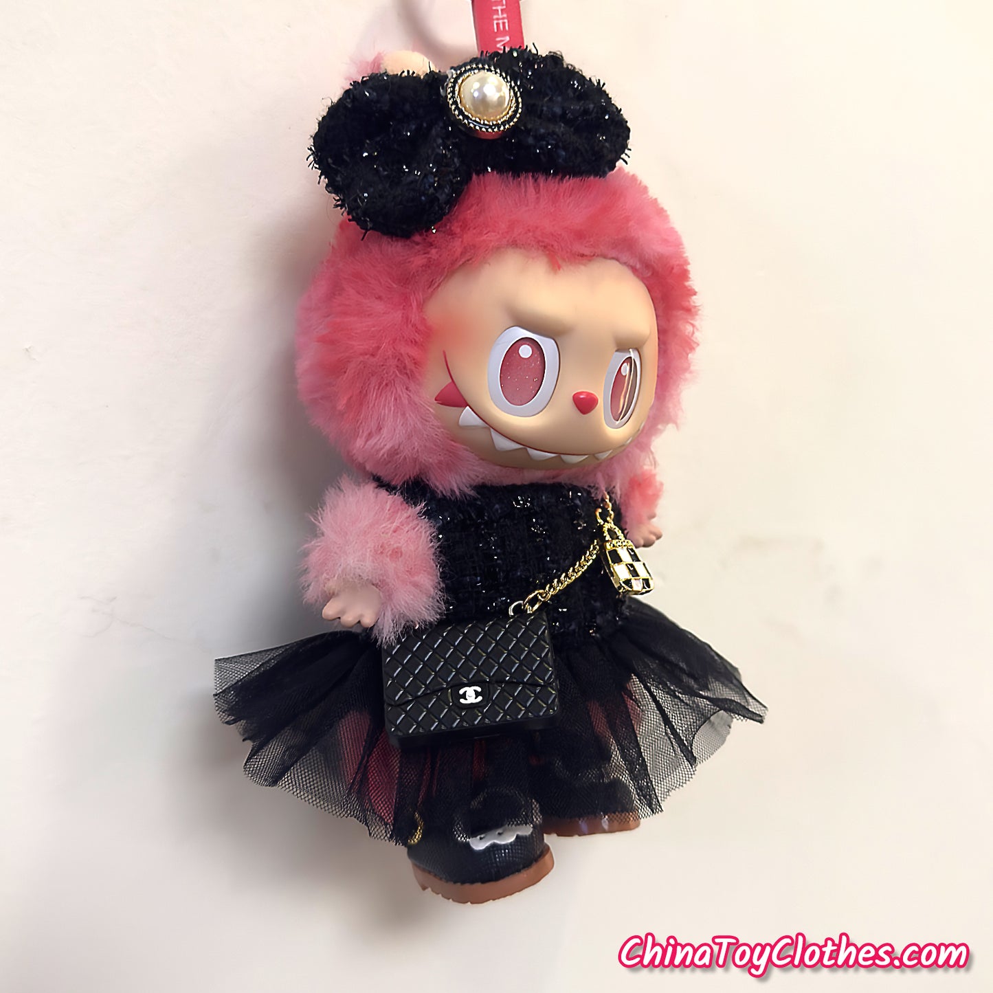 LABUBU 17cm The Monsters Plush Doll Handmade Clothes Elegant Black CC Lady Fashion Outfit NO TOY