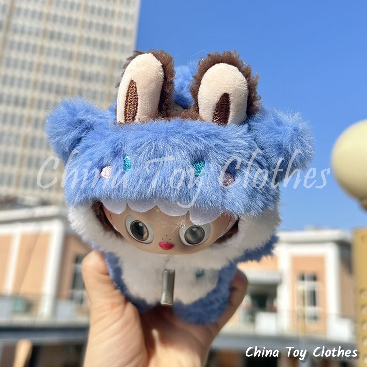 LABUBU 17cm Les Monstres Peluche Poupée Vêtements Adorable Bleu Gura Sharky Costume PAS DE JOUET