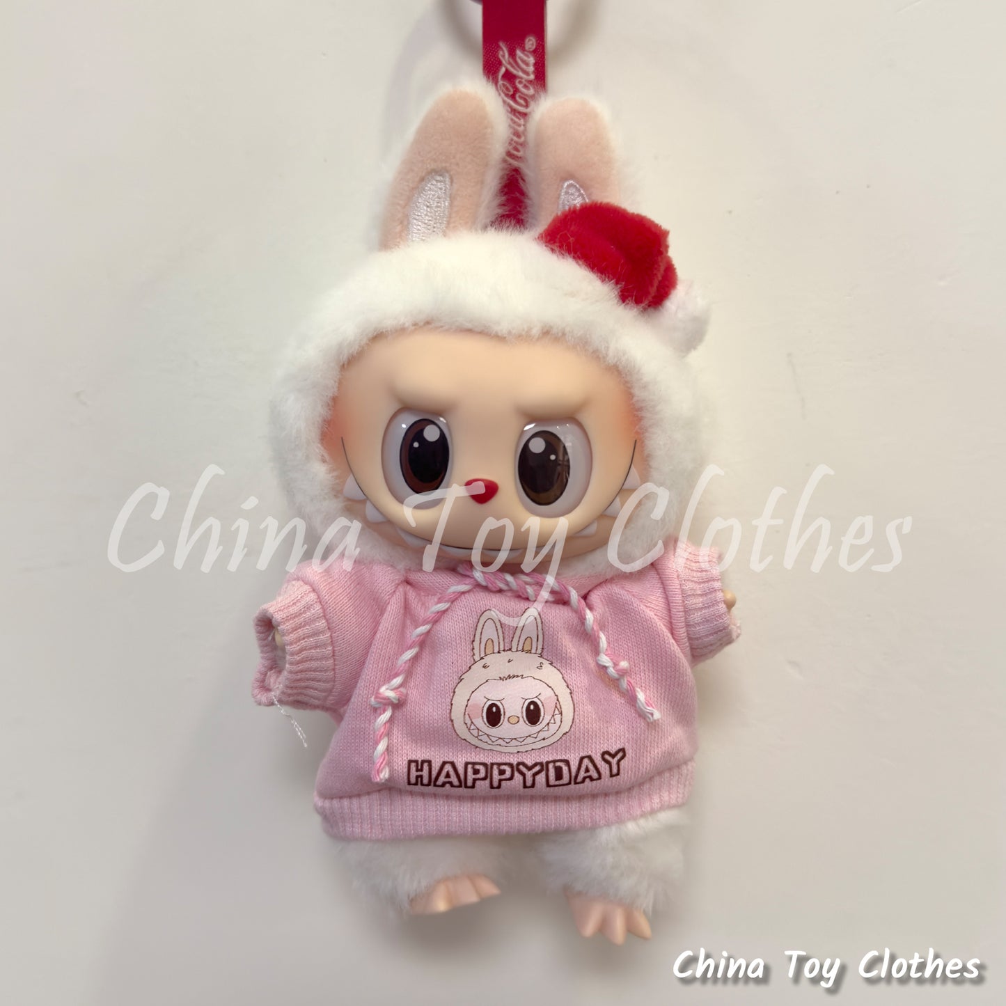 LABUBU 17cm The Monsters Plush Doll Clothes Pink Labubu Happyday Hood NO TOY