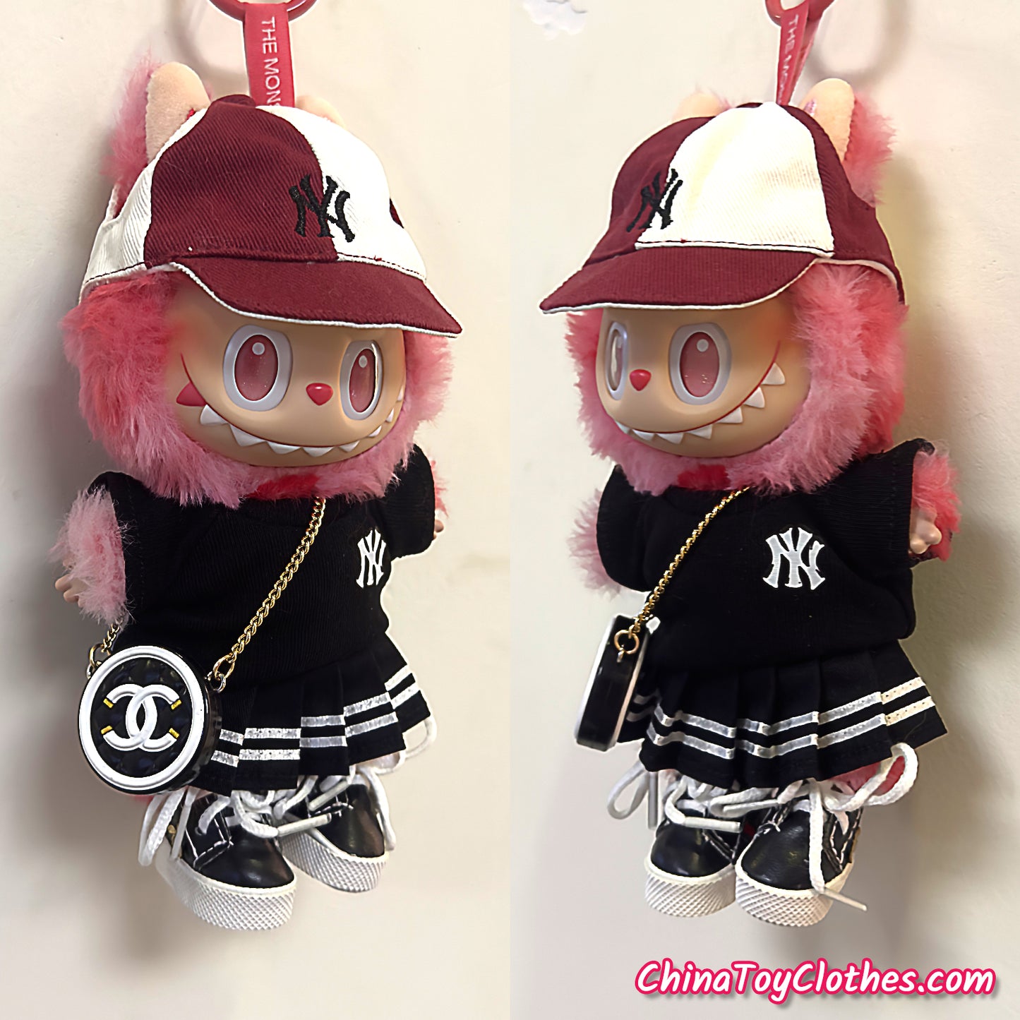 LABUBU 17cm The Monsters Plush Doll Replacing Clothes Baseball T-Shirt and Cap Leisure Sportswear Outfit NO TOY