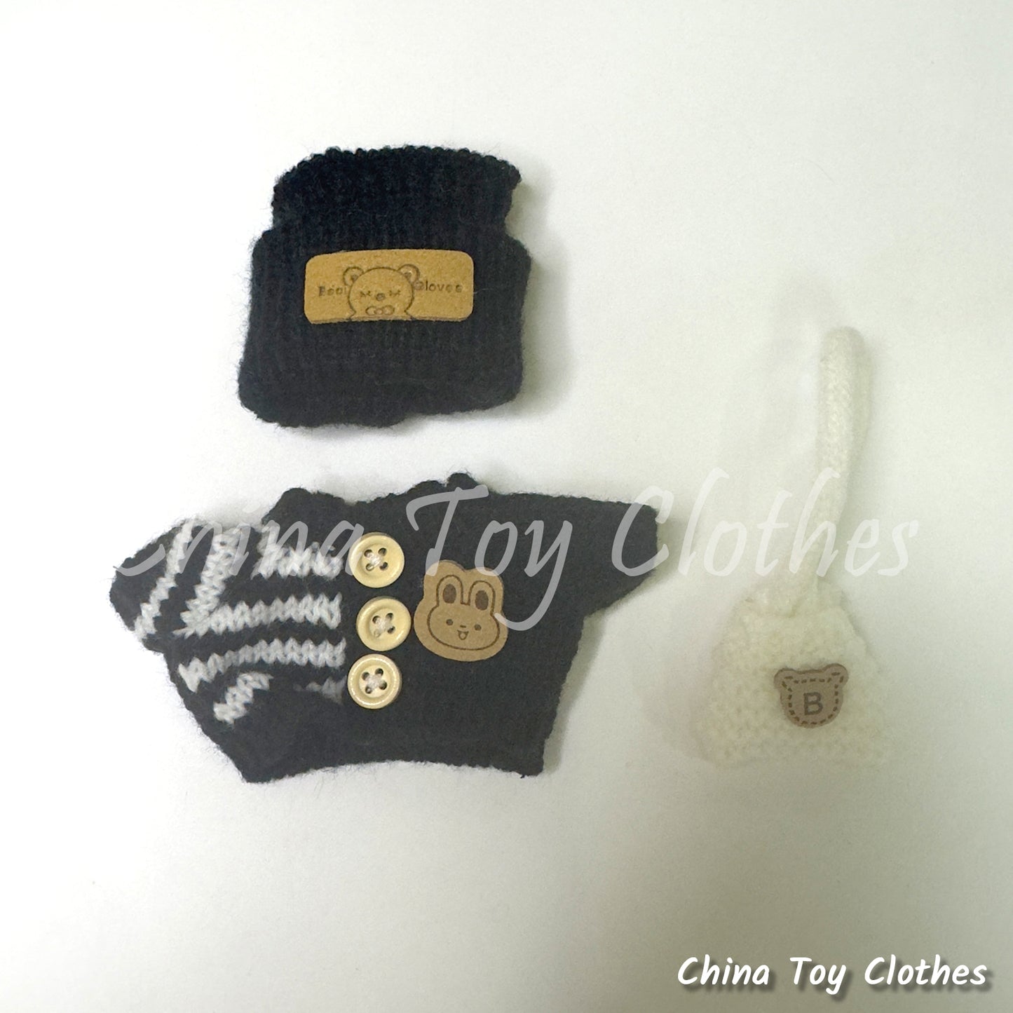 LABUBU 17cm The Monsters Plush Doll Clothes Adorable Black Kinitting Sweater with Bag NO TOY