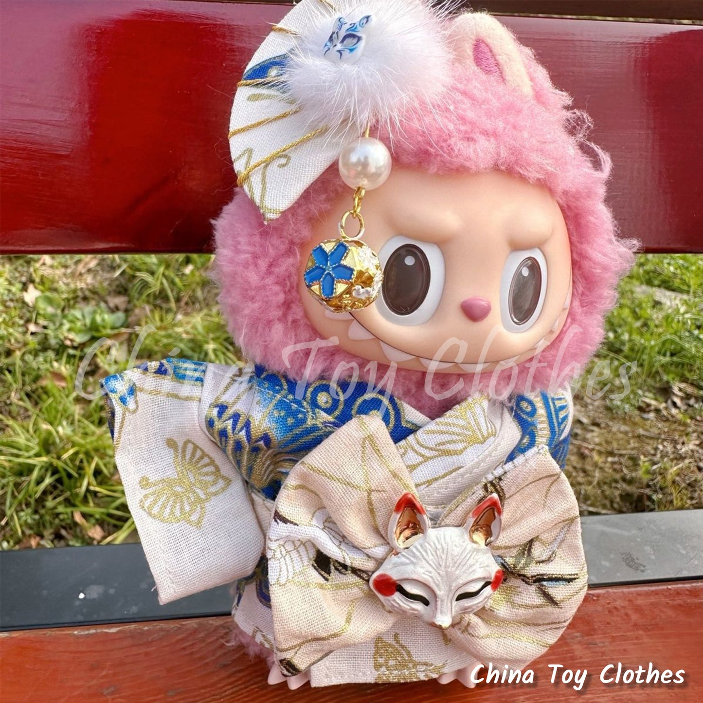 LABUBU 17cm The Monsters Plush Doll Clothes Lovely Japanese Girl Style Kimono NO TOY