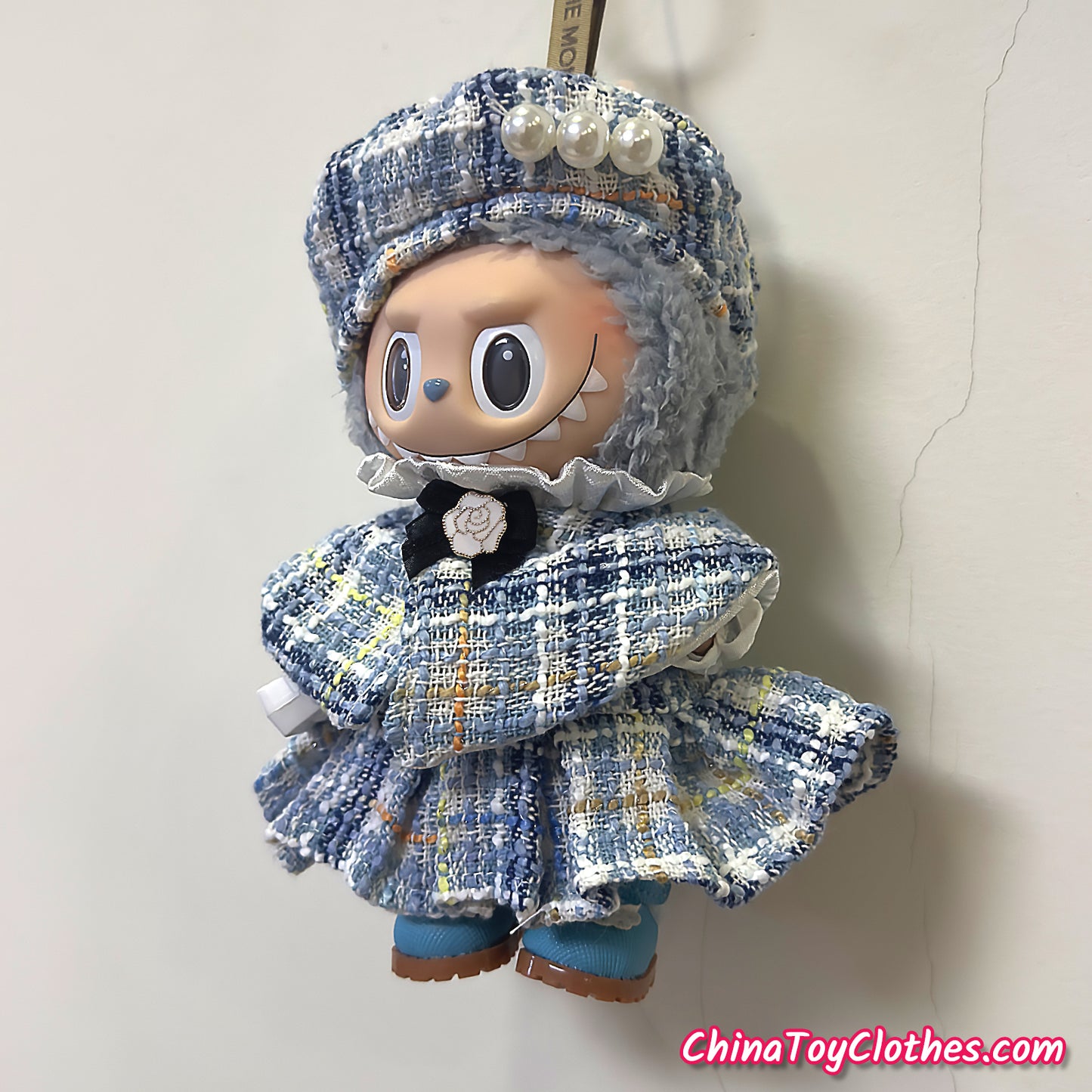 LABUBU 17cm The Monsters Plush Doll Handmade Clothes Adorable Blue CC Princess Dress NO TOY
