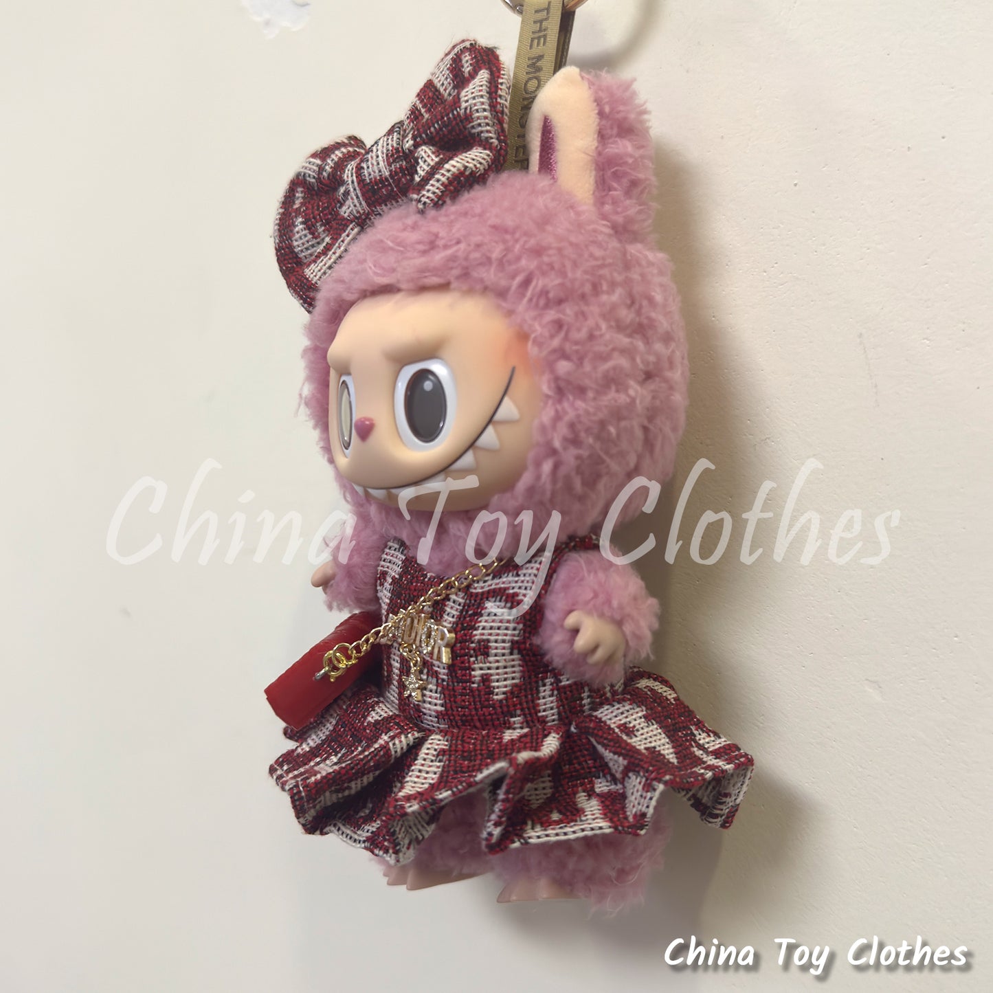 LABUBU 17cm The Monsters Plush Doll Clothes Elegant Headband and Red Skirt and Bag NO TOY