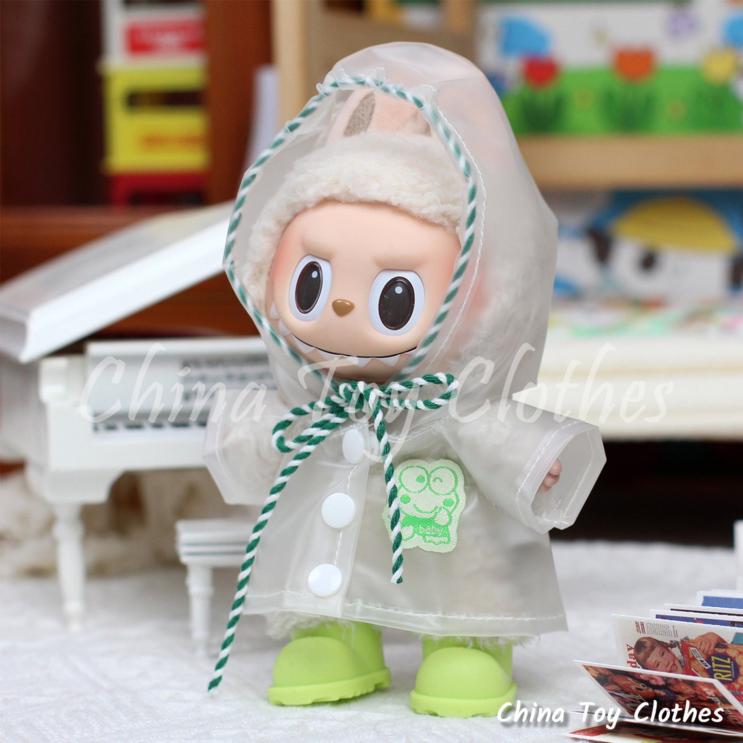 LABUBU 17cm 7inch The Monsters Plush Doll Clothes Cute Rain Coat Outfit NO TOY