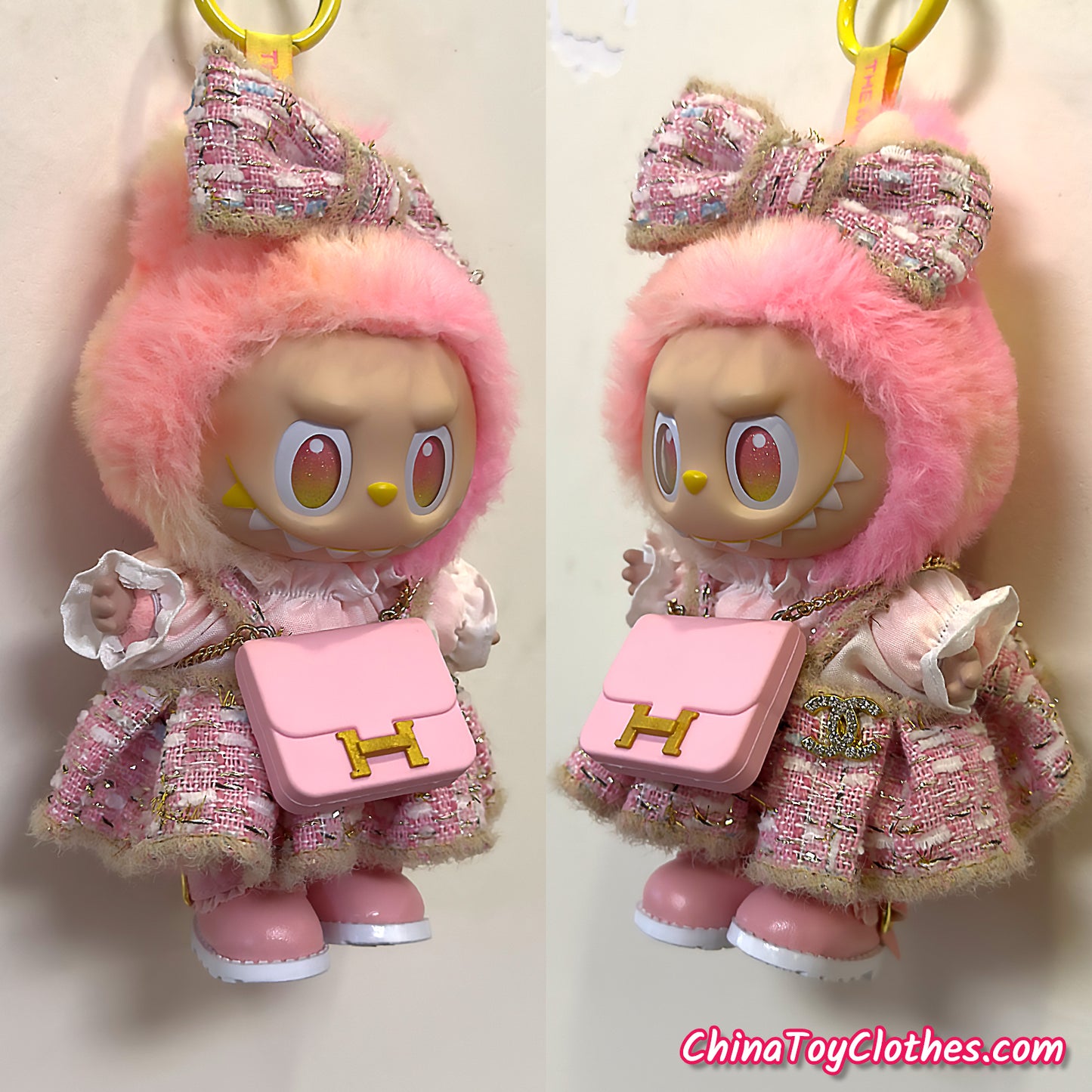LABUBU 17cm The Monsters Plush Doll Handmade Clothes Adorable Pink CC Princess Dress NO TOY