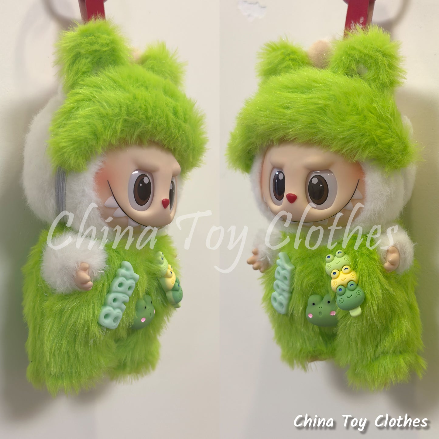 LABUBU 17cm 7inch The Monsters Plush Doll Clothes Handmade Green Frog Monster Outfit NO TOY
