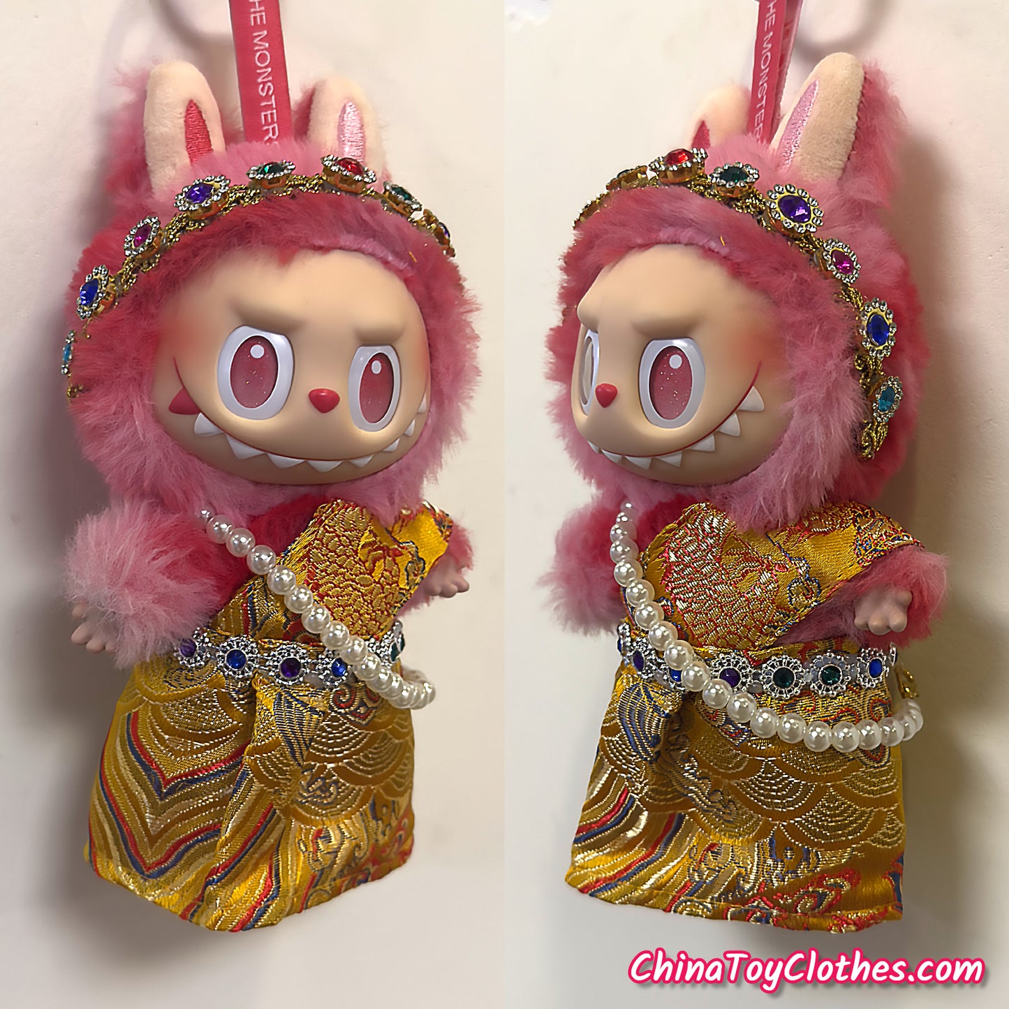 LABUBU 17cm The Monsters Plush Doll Handmade Clothes Cute Traditional Thai Golden Outfit NO TOY
