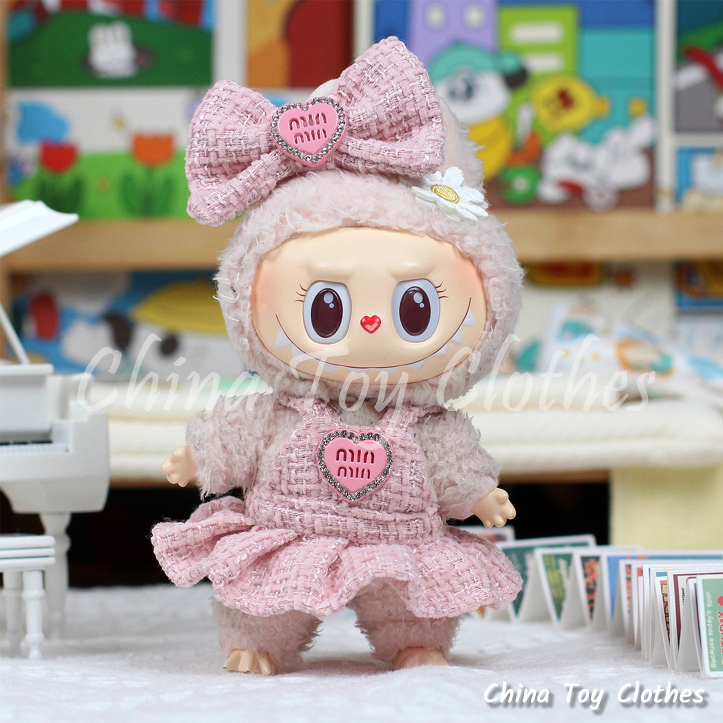 LABUBU 17cm The Monsters Plush Doll Handmade Clothes Elegant Lady Pink Fashion Skirt NO TOY