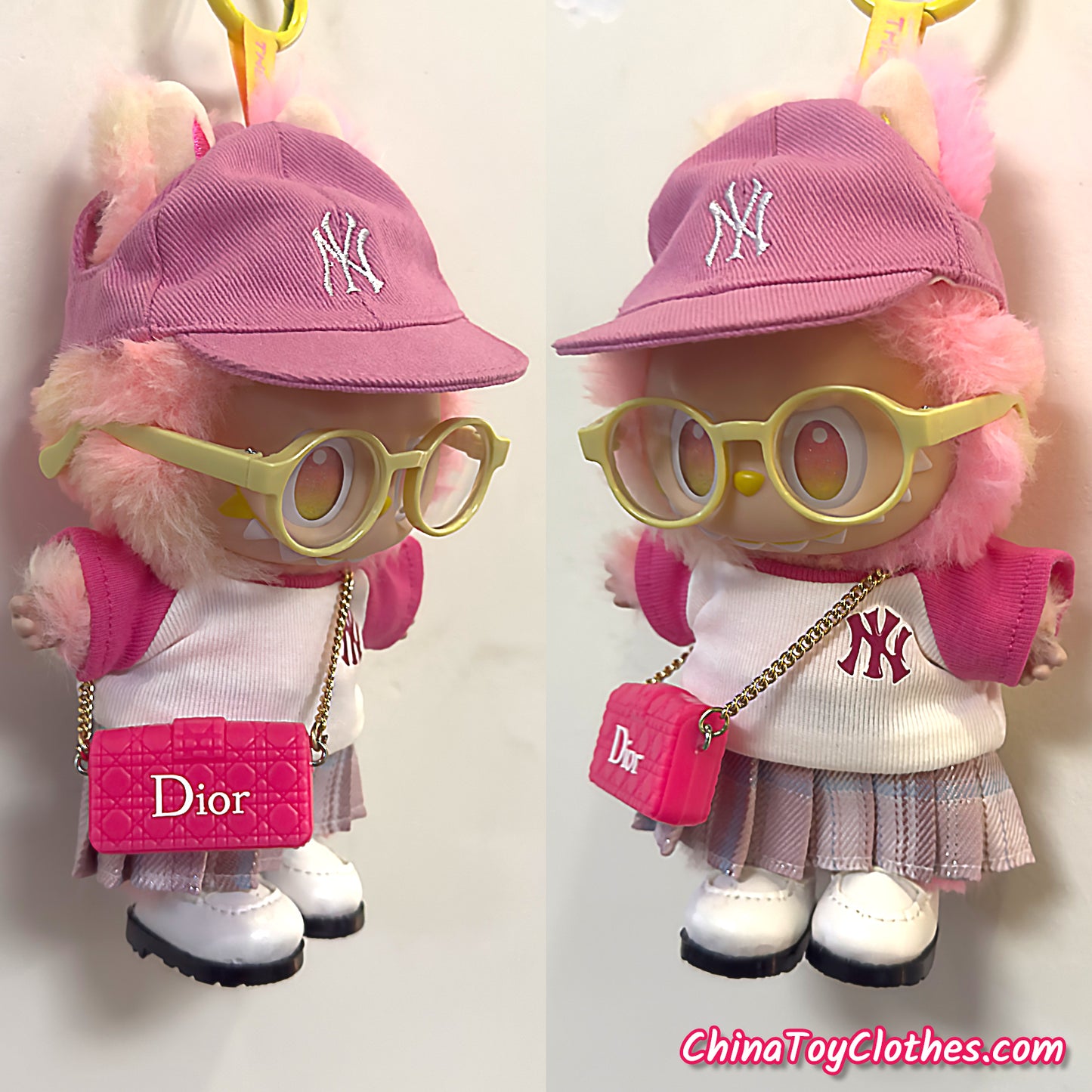 LABUBU 17cm The Monsters Plush Doll Replacing Clothes Baseball T-Shirt and Cap Leisure Sportswear Outfit NO TOY
