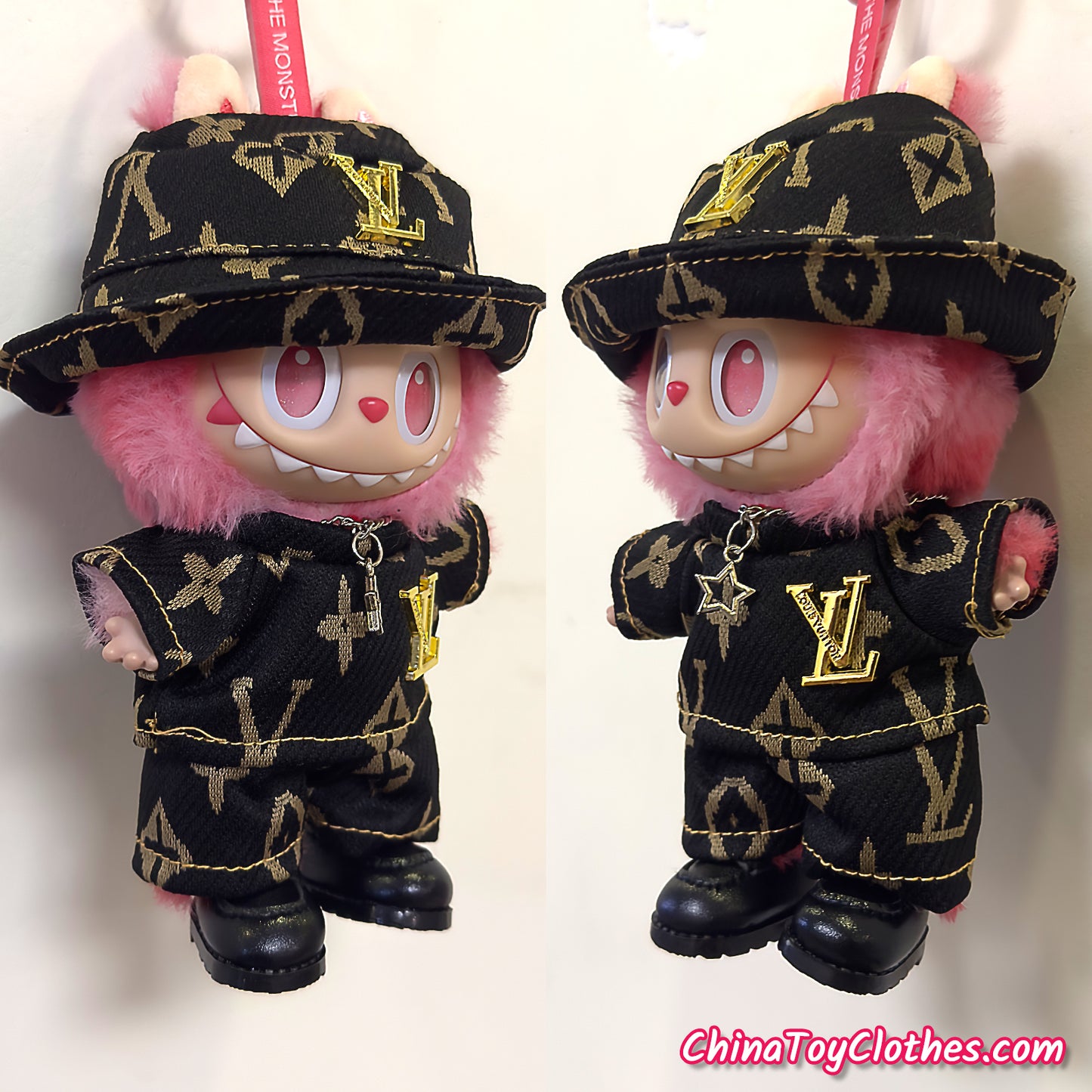 LABUBU 17cm The Monsters Plush Doll Clothes Black VV Fashion with Hat Outfit NO TOY