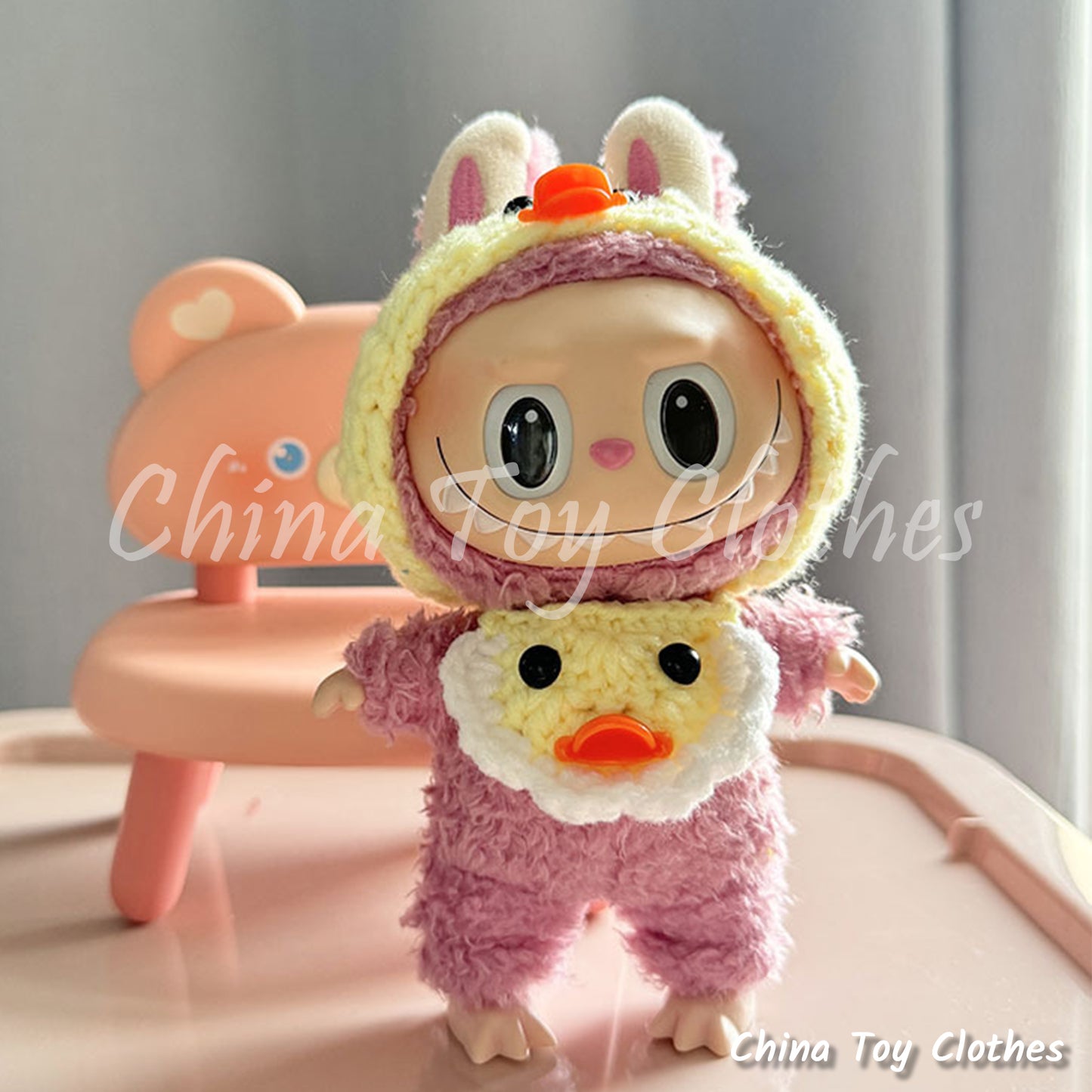 LABUBU 17cm The Monsters Plush Doll Clothes Adorable Little Duck Suit NO TOY