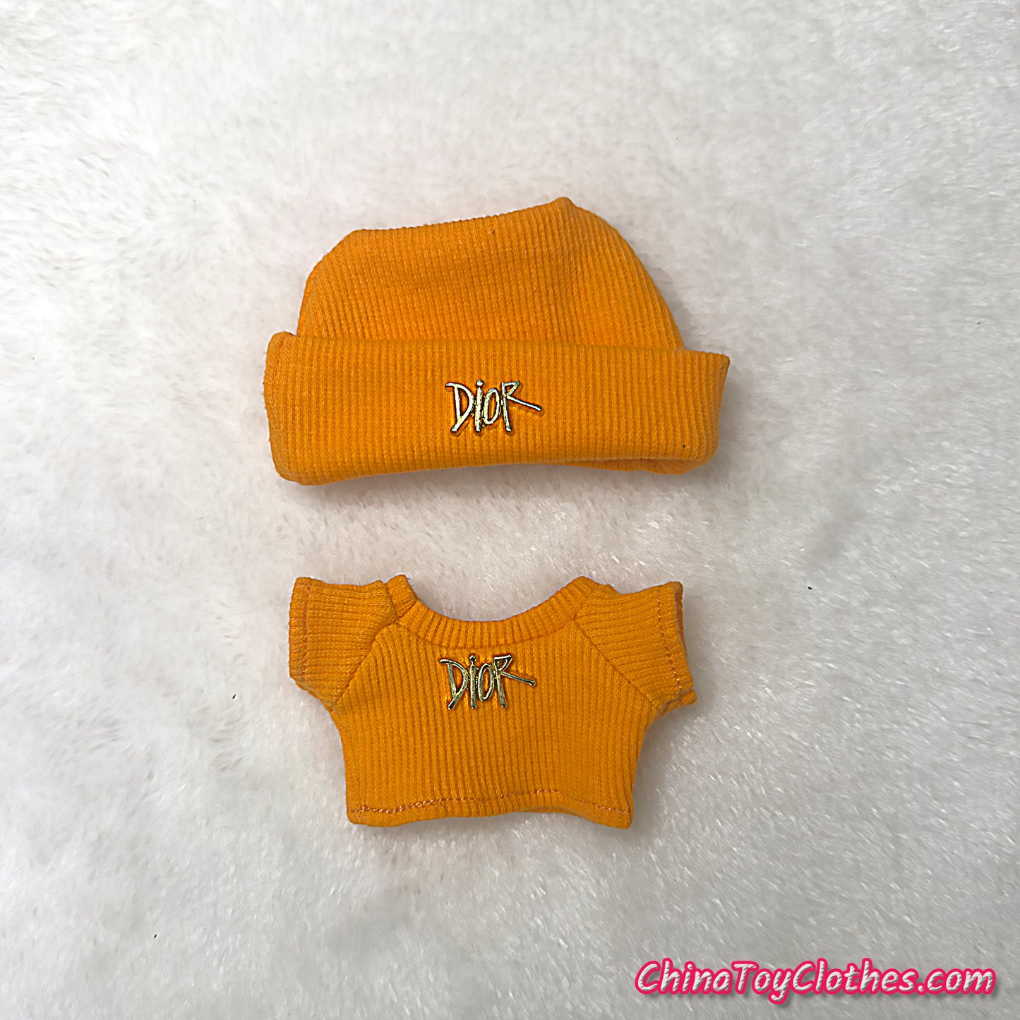 LABUBU 17cm The Monsters Plush Doll Handmade Cute Orange DD Sweater and Bag NO TOY