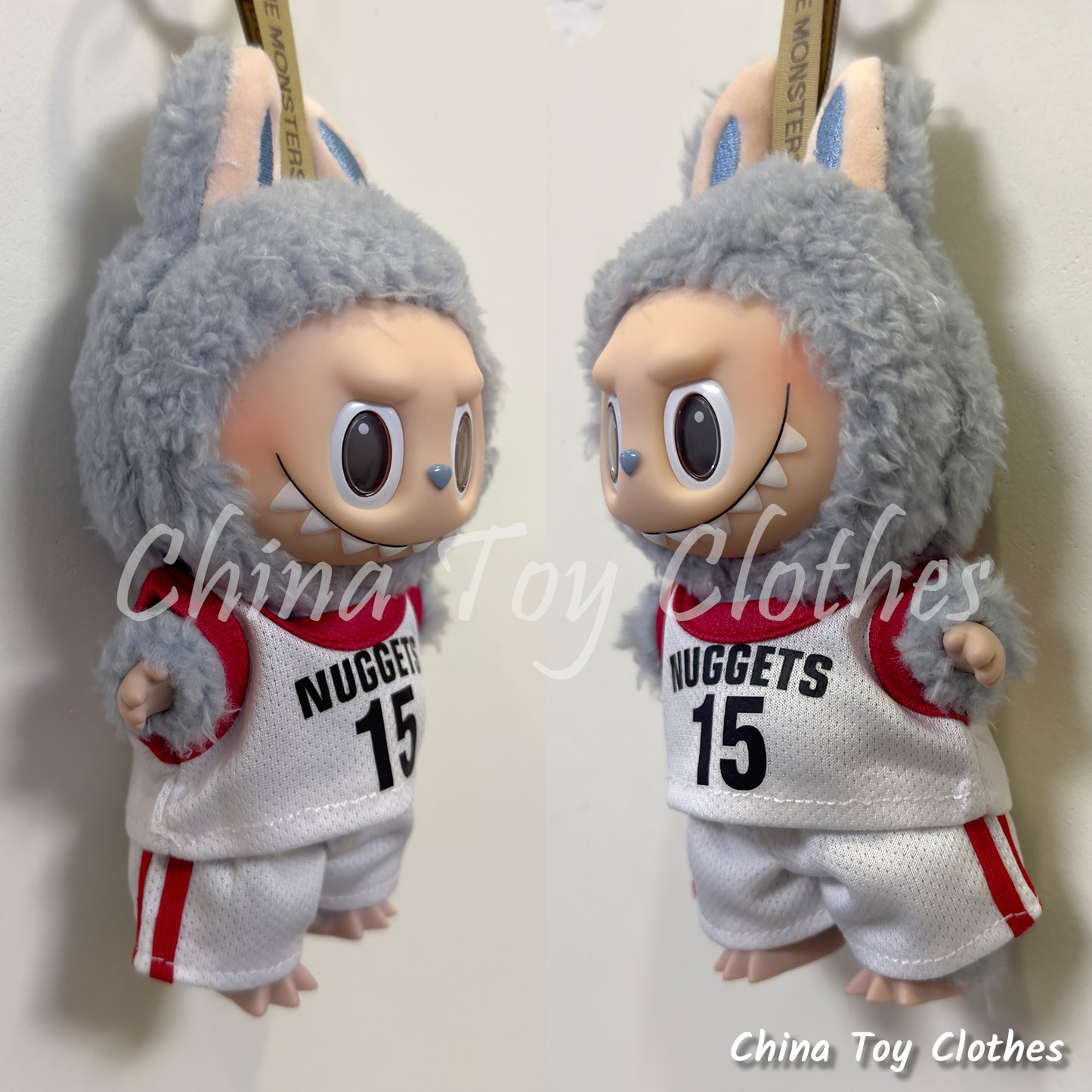 LABUBU 17cm The Monsters Plush Doll Clothes Nuggets No. 15 Basketball Sportswear Jersey NO TOY