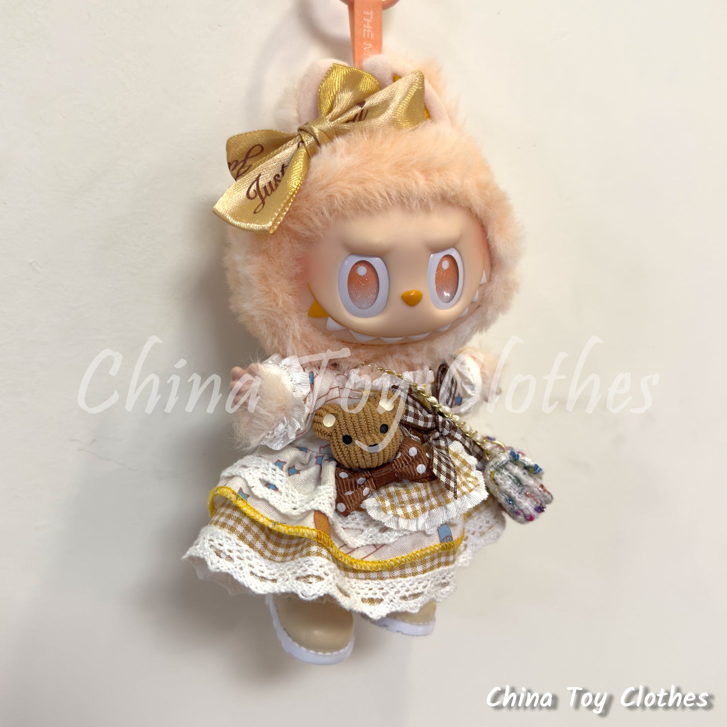LABUBU 17cm The Monsters Plush Doll Replacing Clothes Cute Girl Teddy Dress with Bag and Shoes NO TOY