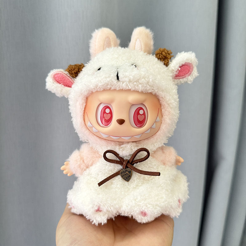 LABUBU 17cm The Monsters Plush Doll Clothes Lovely Little Lamb Suit NO TOY