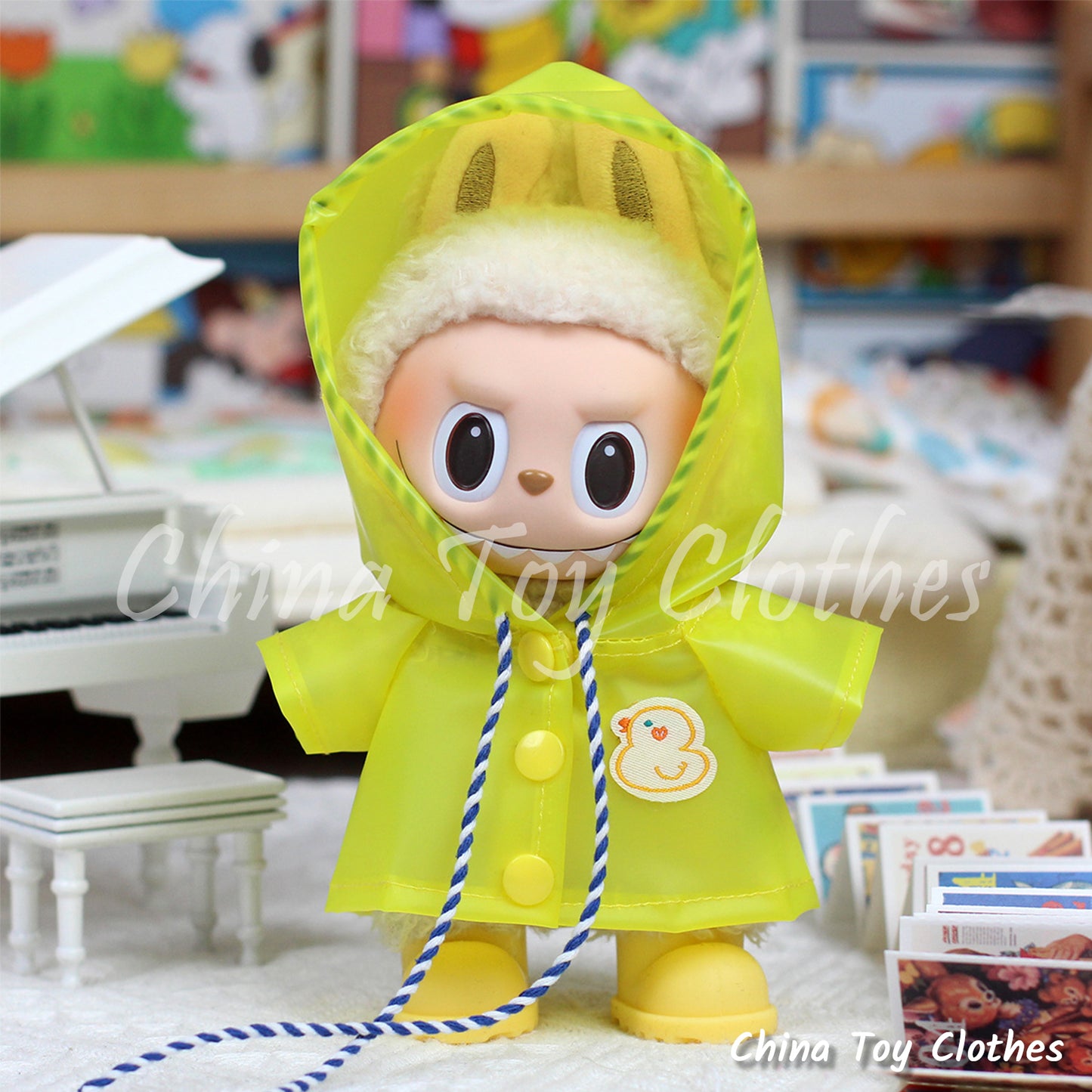LABUBU 17cm 7inch The Monsters Plush Doll Clothes Cute Rain Coat Outfit NO TOY