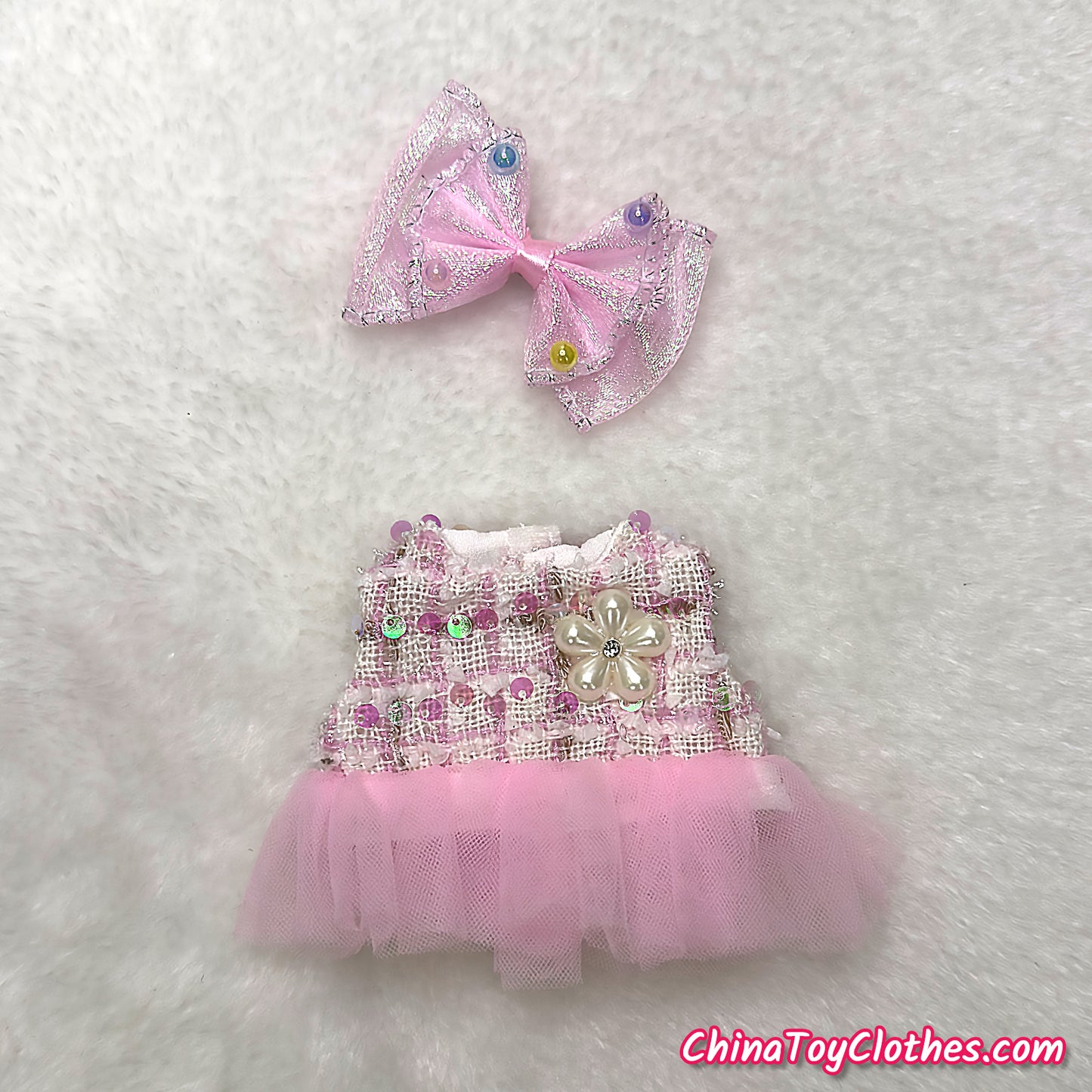 LABUBU 17cm The Monsters Plush Doll Handmade Clothes Pink Adorable Princess Dress NO TOY