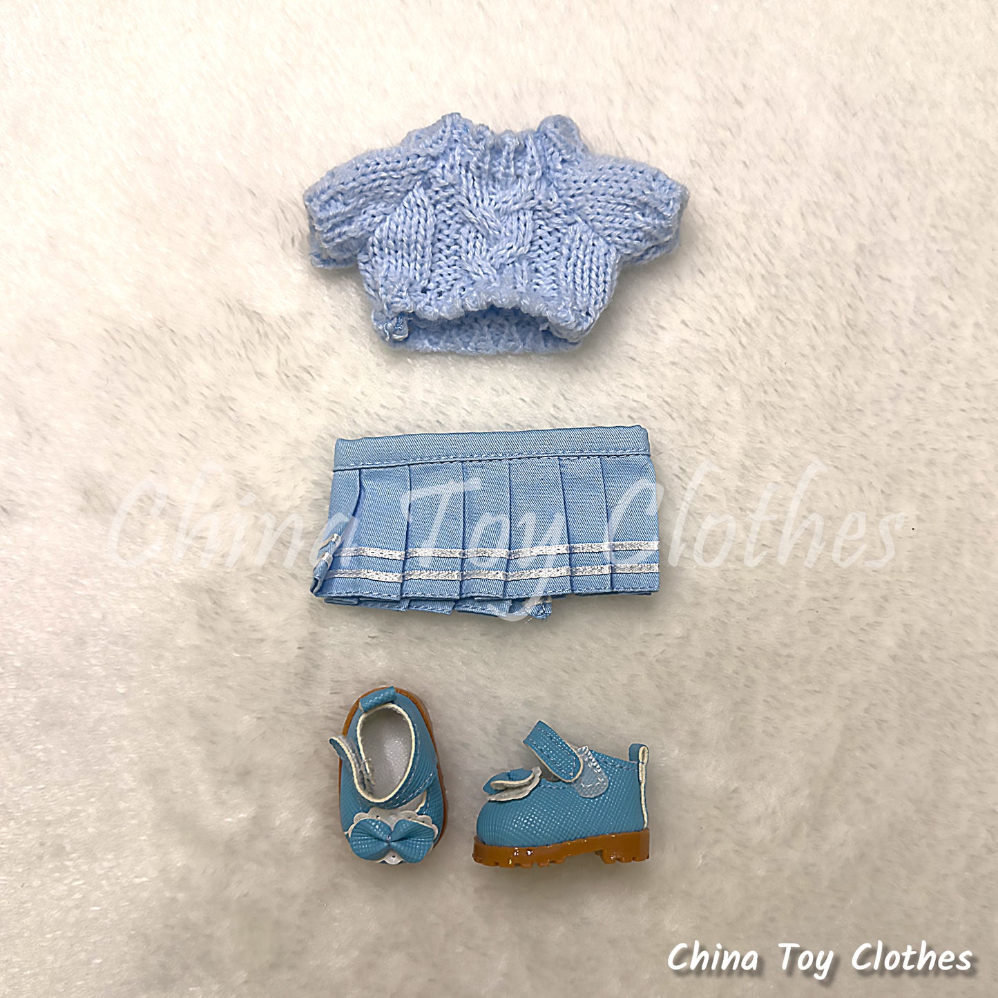 LABUBU 17cm The Monsters Plush Doll Handmade Blue Cute Sweater Outfit NO TOY