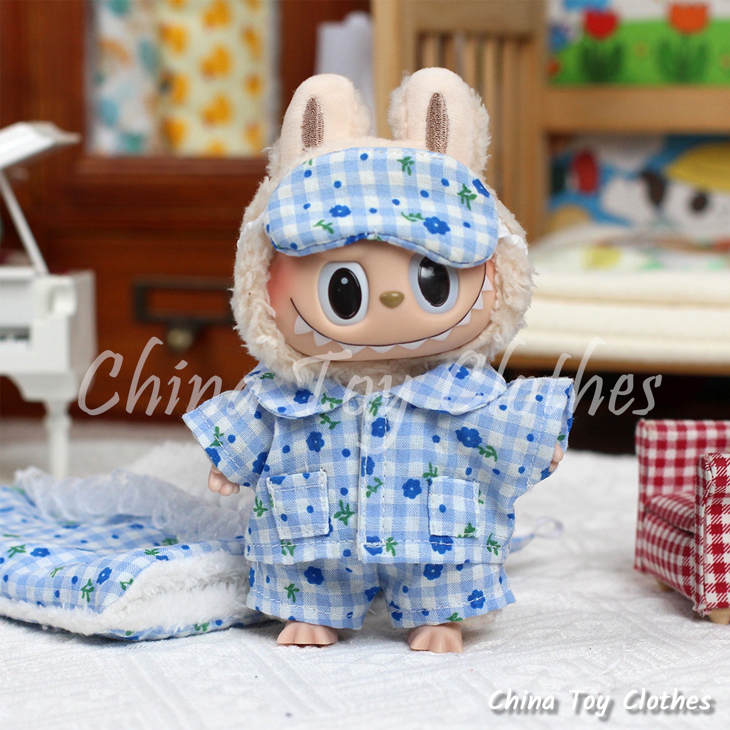 LABUBU 17cm The Monsters Plush Doll Accessories Lovely Sleeping Bed and Pajamas NO TOY