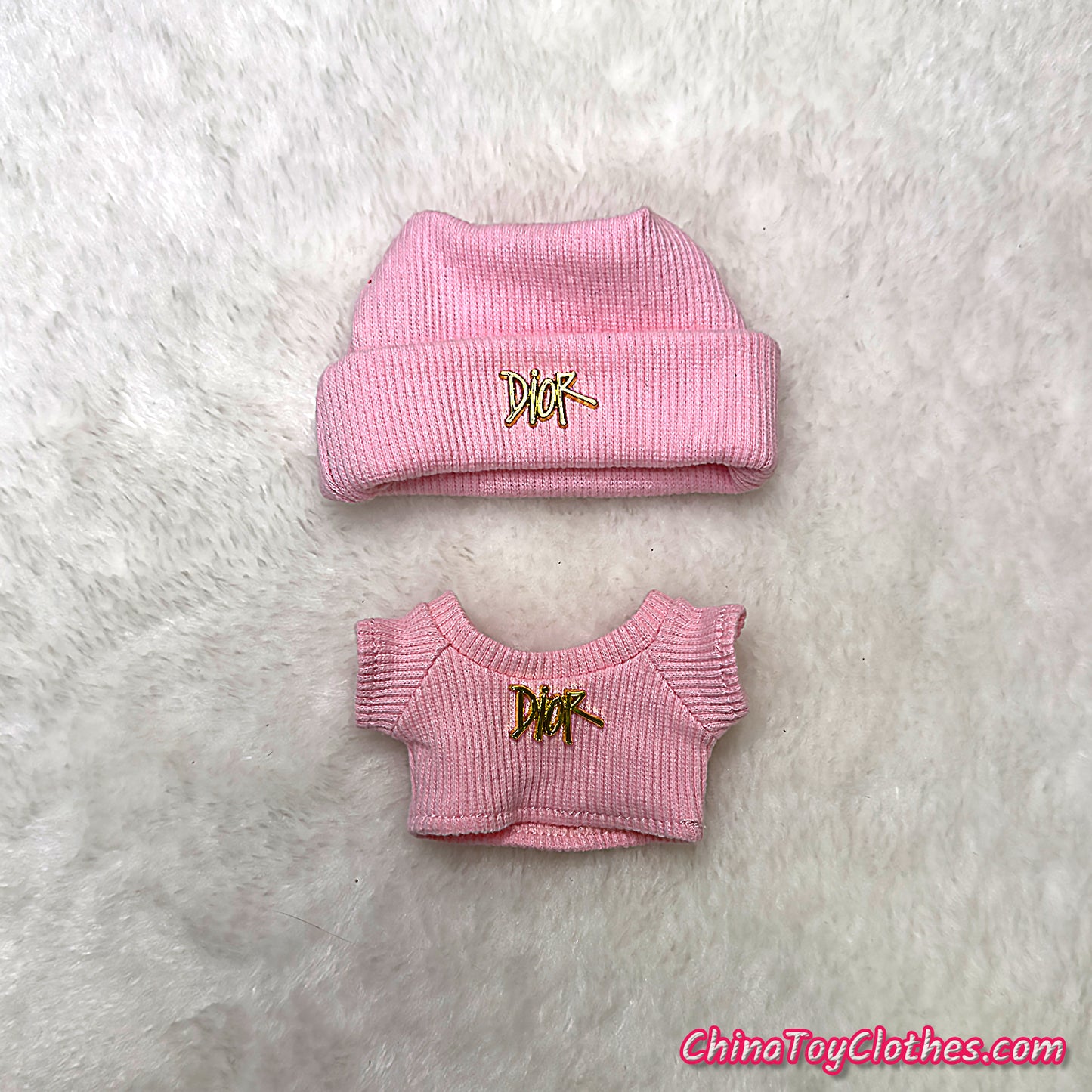 LABUBU 17cm The Monsters Plush Doll Handmade Cute Pink DD Sweater and Bag NO TOY