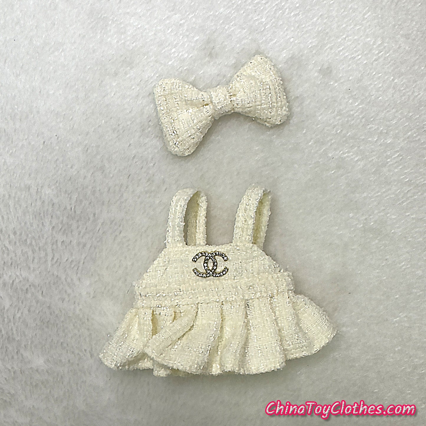 LABUBU 17cm The Monsters Plush Doll Handmade Clothes White Headband Princess Jumpsuit With Bag NO TOY