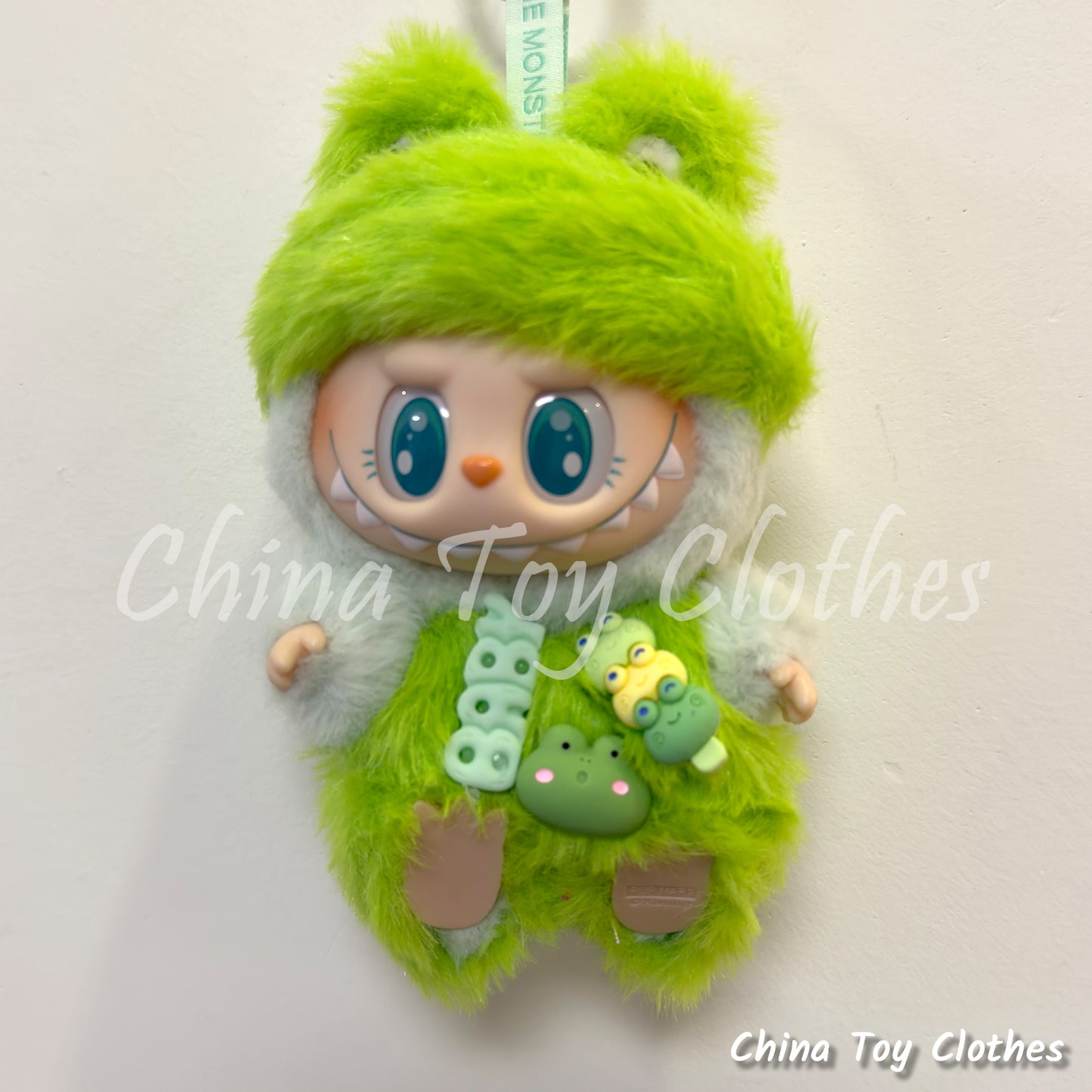 LABUBU 17cm 7inch The Monsters Plush Doll Clothes Handmade Green Frog Monster Outfit NO TOY