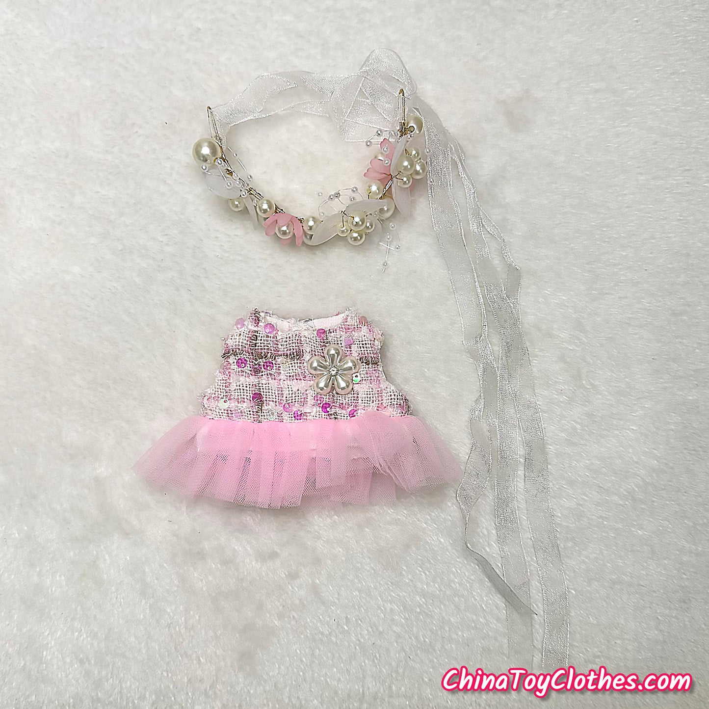 LABUBU 17cm The Monsters Plush Doll Handmade Clothes Pink Adorable Princess Dress NO TOY