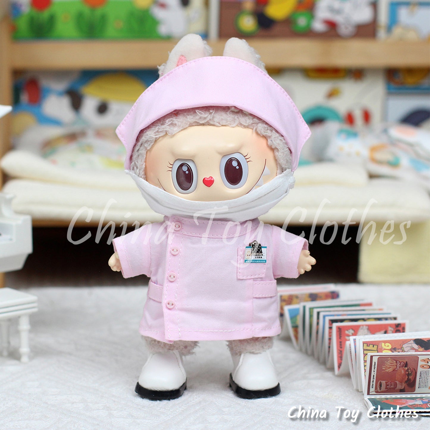 LABUBU 17cm The Monsters Plush Doll Handmade Clothes Cute Doctor and Nurse Outfit NO TOY